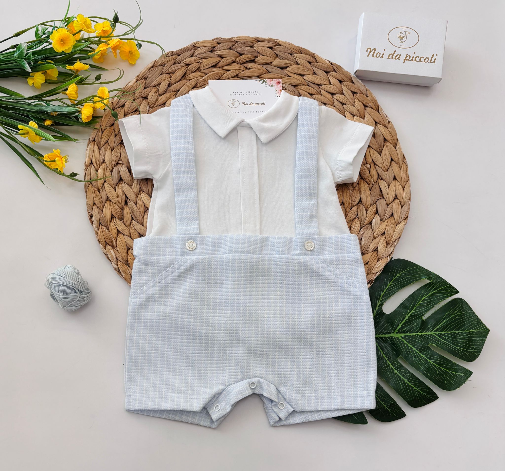 SALOPETTE IN COTONE A RIGHE BIANCO CIELO - Noi da piccoli