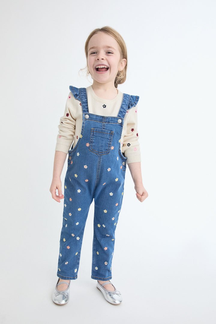 SALOPETTE IN DENIM CON FIORELLINI DENIM - Noi da piccoli