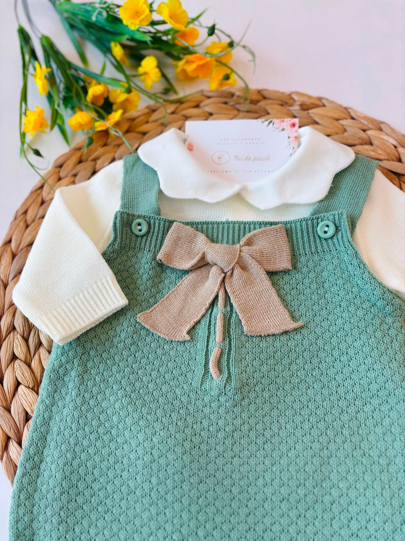 SALOPETTE IN LANA VERDE E BEIGE - Noi da piccoli