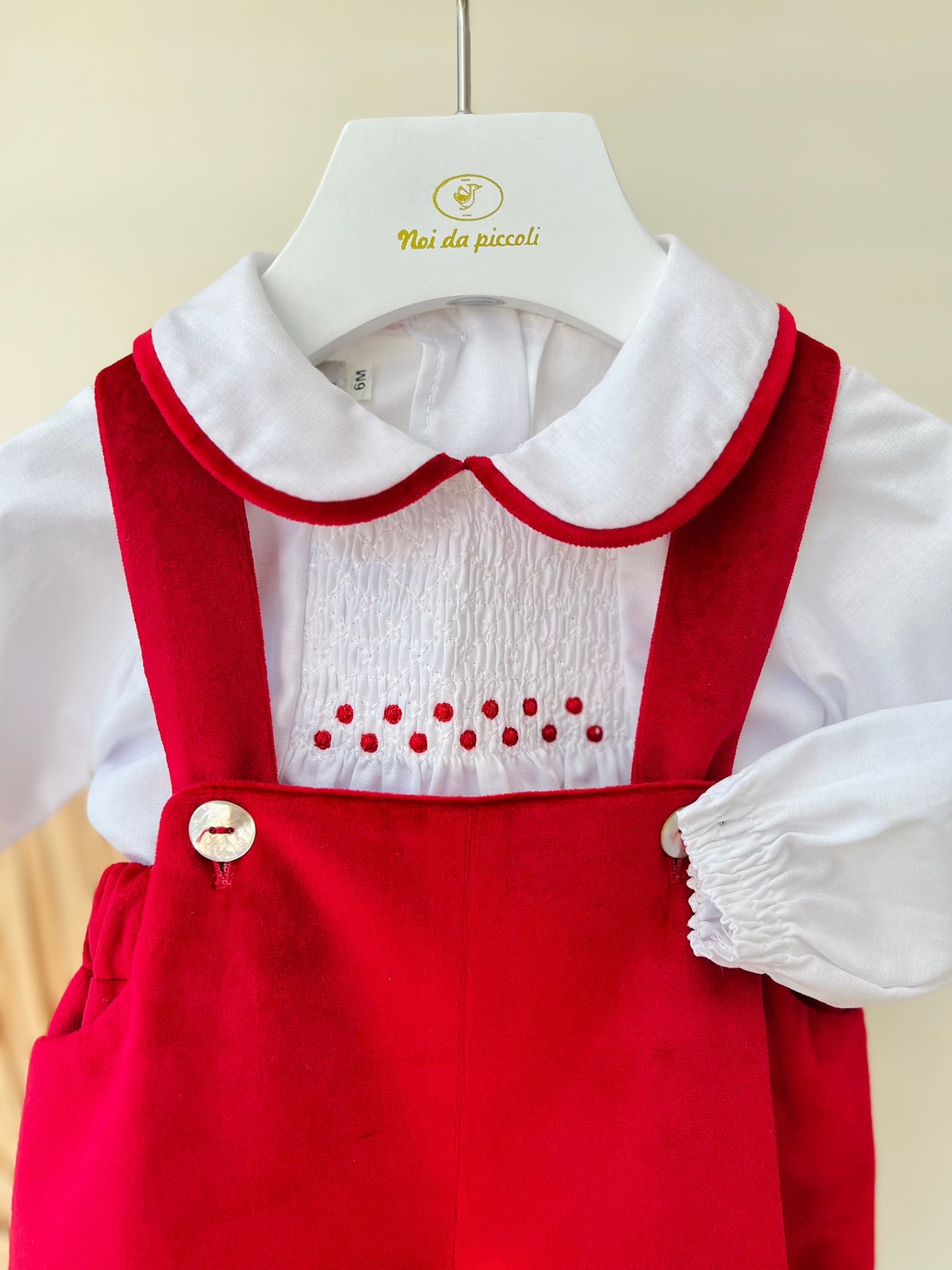 SALOPETTE IN VELLUTINO CON CAMICIA BIANCO ROSSO - Noi da piccoli