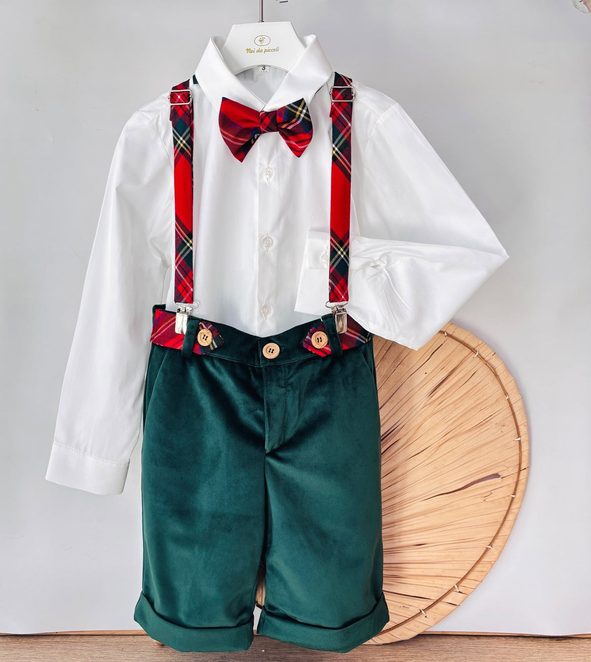 SALOPETTE in velluto con dettagli tartan VERDE - Noi da piccoli