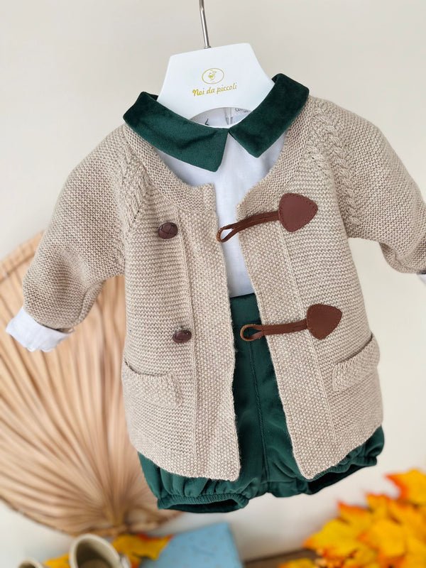 SALOPETTE IN VELLUTO E CAMICIA CON COLLETTO VERDE E GOLFINO BIANCO VERDE - Noi da piccoli