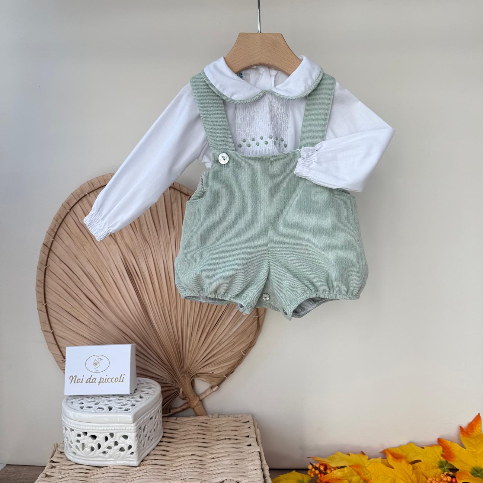 SALOPETTE MILLE RIGHE VELLUTINO CON CAMICINA VERDE - Noi da piccoli