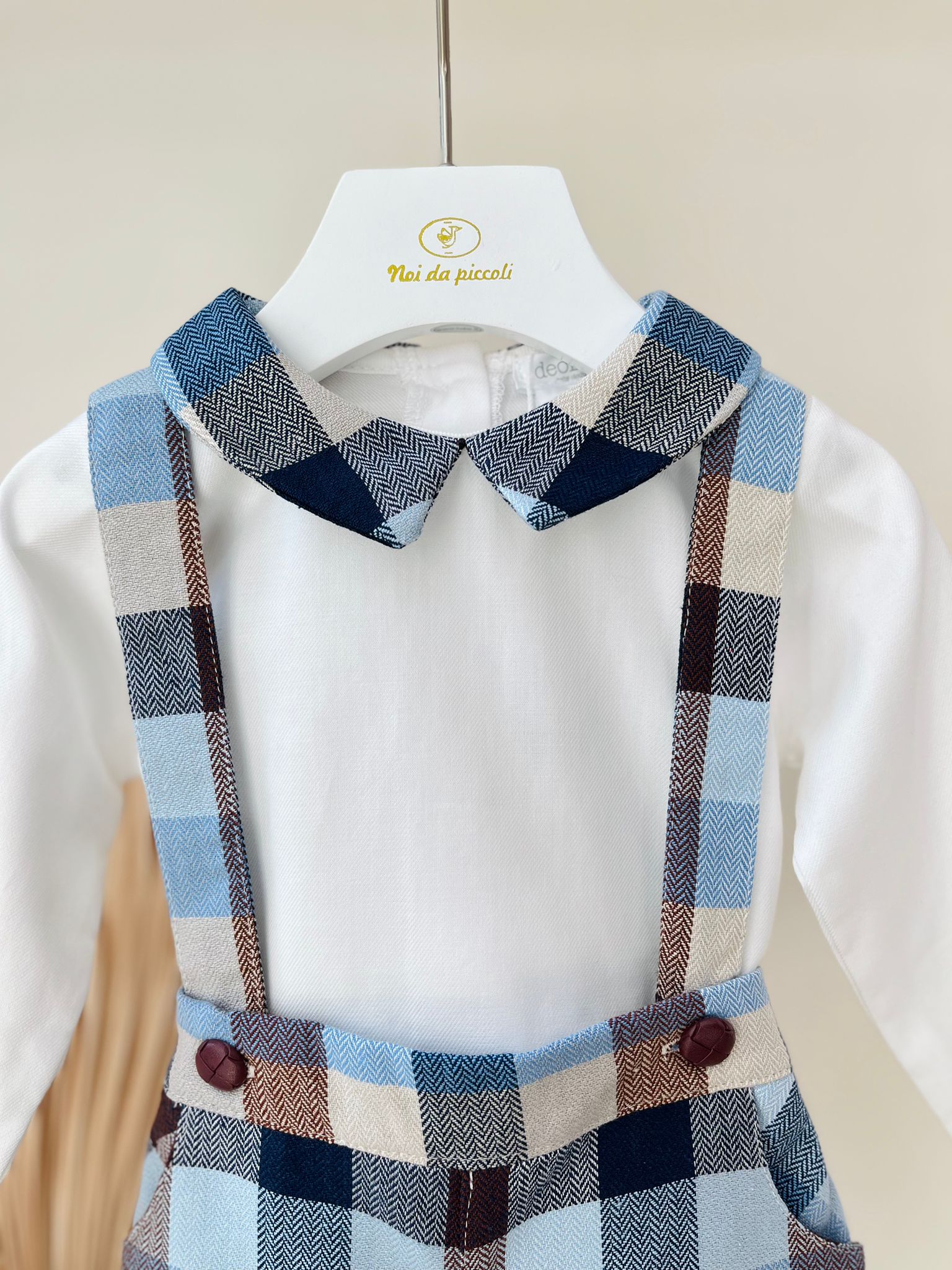 SALOPETTE TARTAN CON CAMICIA CIELO - Noi da piccoli