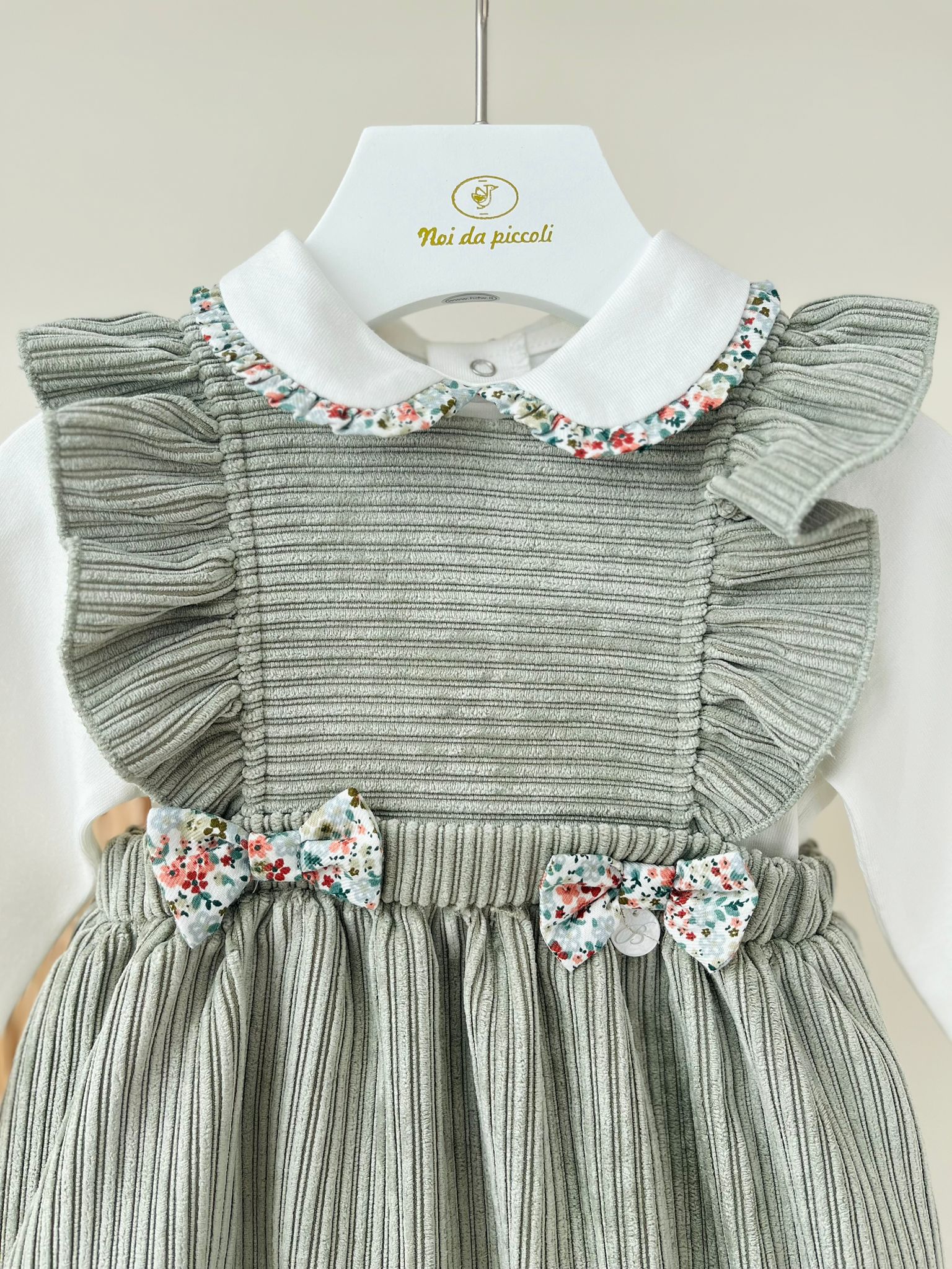 SALOPETTE VELLUTINO CON BODY VERDE - Noi da piccoli