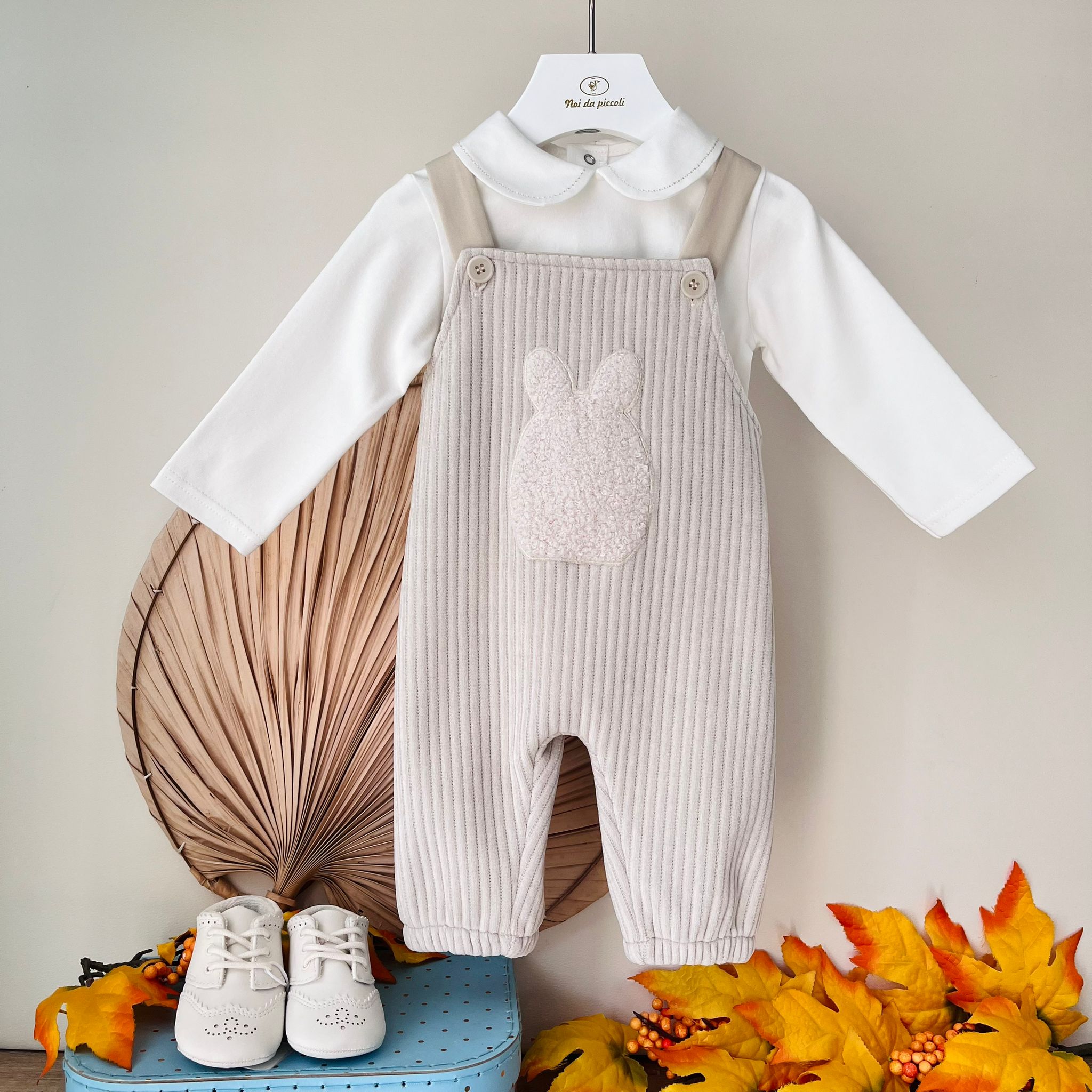SALOPETTE VELLUTO A COSTINE CON BODY BEIGE - Noi da piccoli
