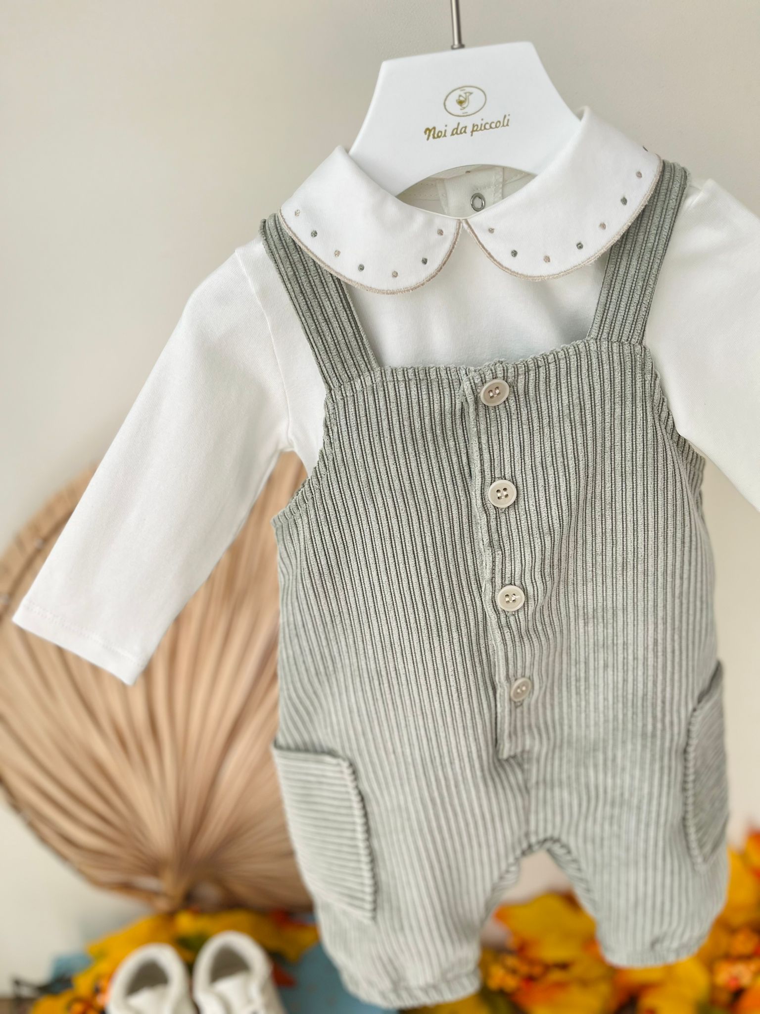 SALOPETTE VELLUTO A COSTINE CON BODY VERDE - Noi da piccoli