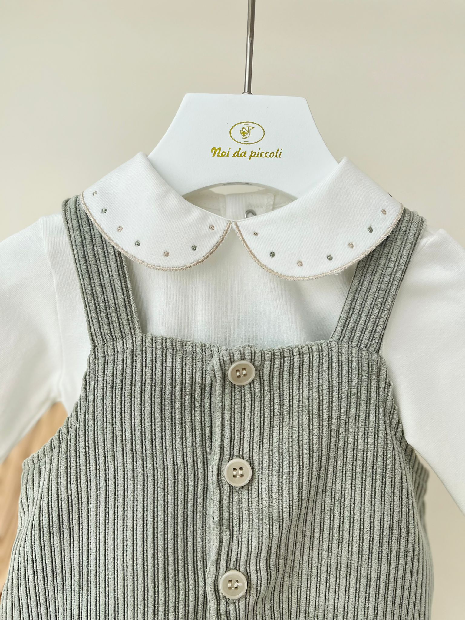 SALOPETTE VELLUTO A COSTINE CON BODY VERDE - Noi da piccoli