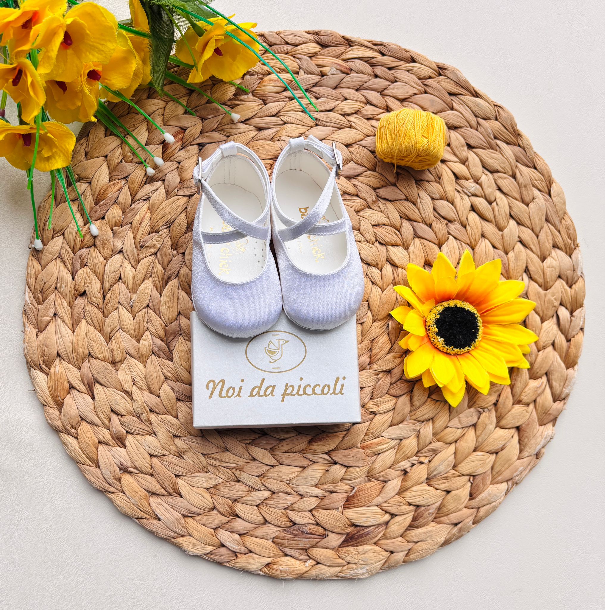 SCARPINE BAMBOLINA IN TESSUTO E PELLE BIANCO - Noi da piccoli