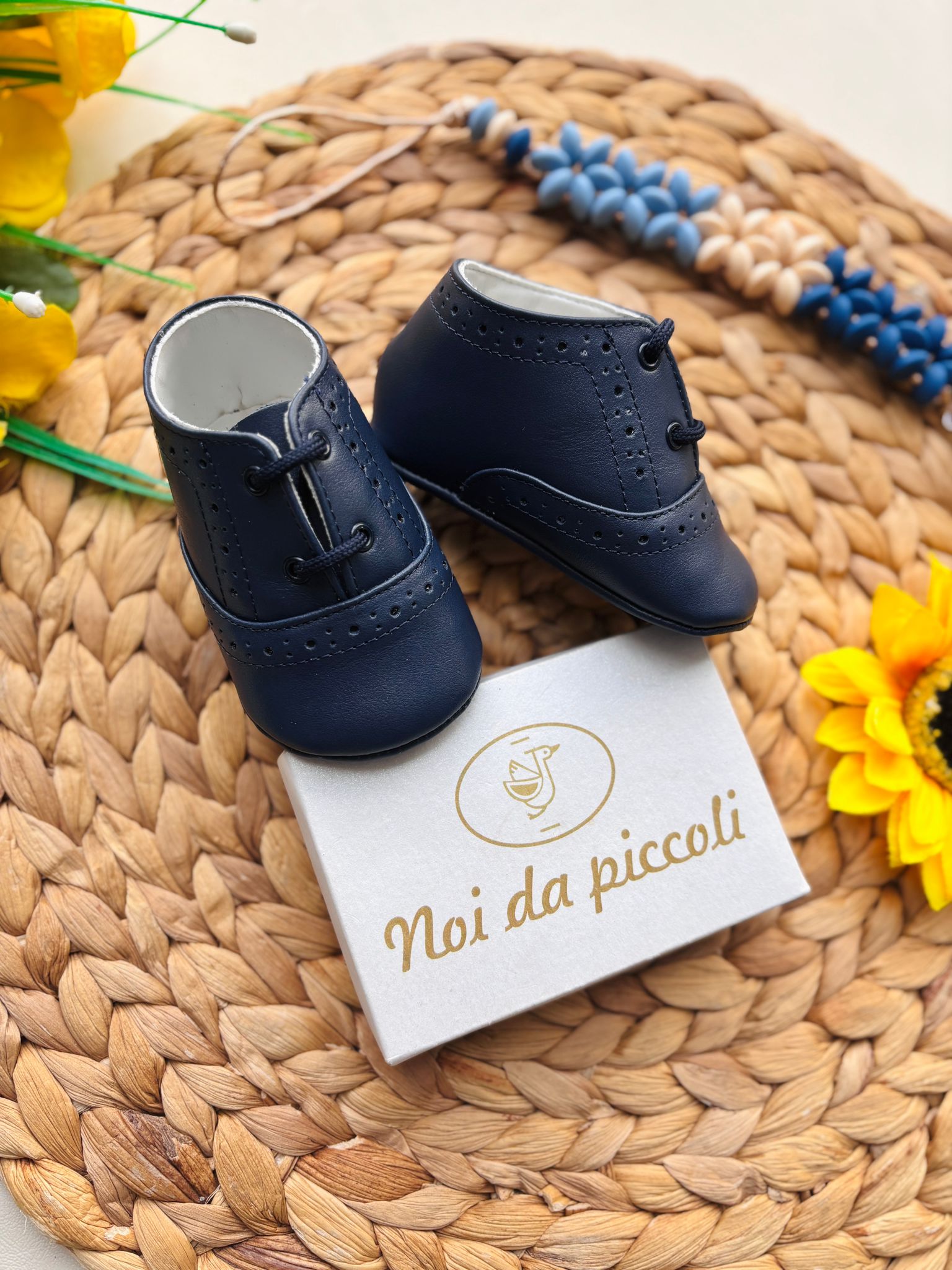 SCARPINE IN TESSUTO E PELLE CON PUNTINI BLU NOTTE - Noi da piccoli