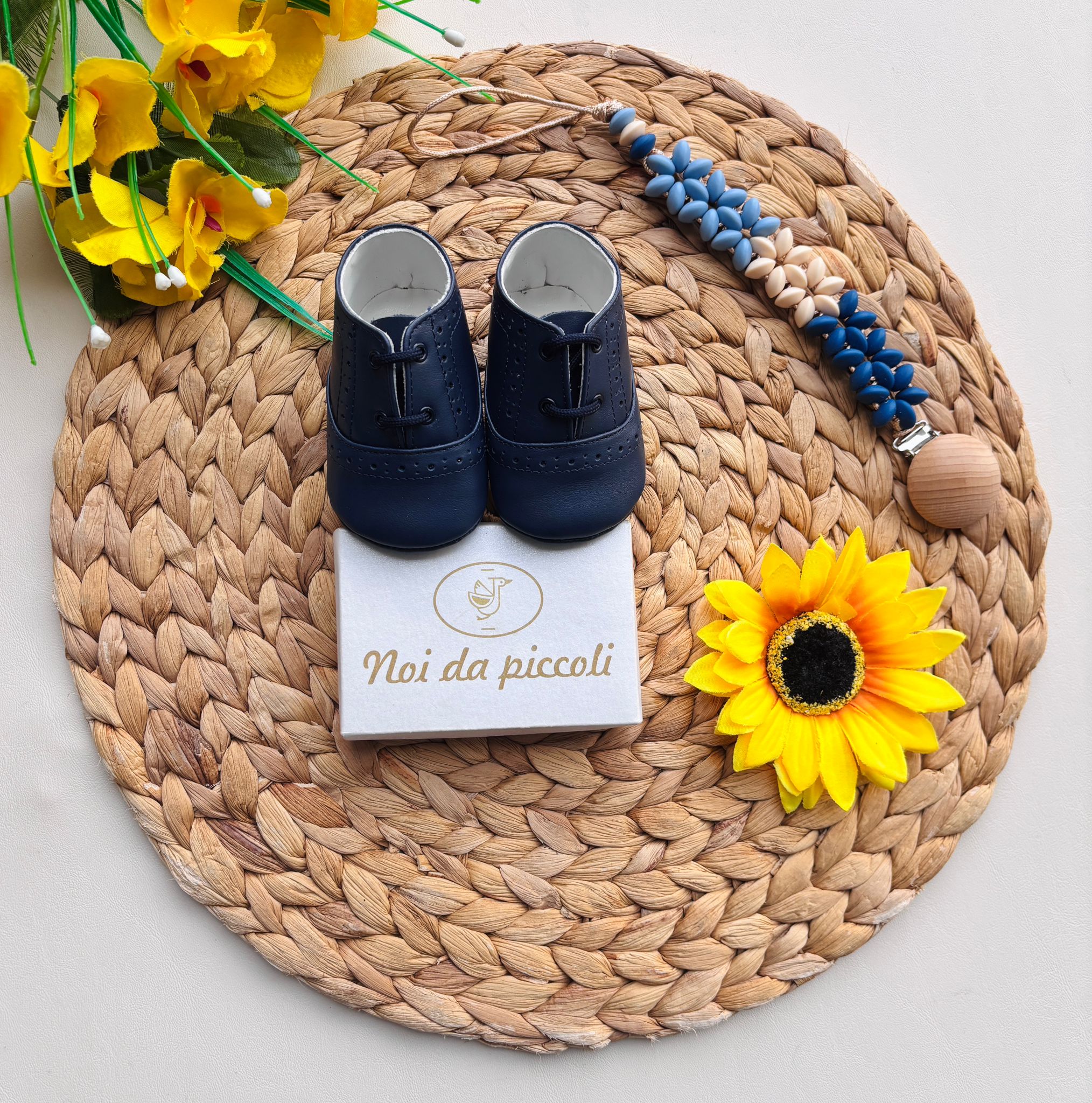 SCARPINE IN TESSUTO E PELLE CON PUNTINI BLU NOTTE - Noi da piccoli