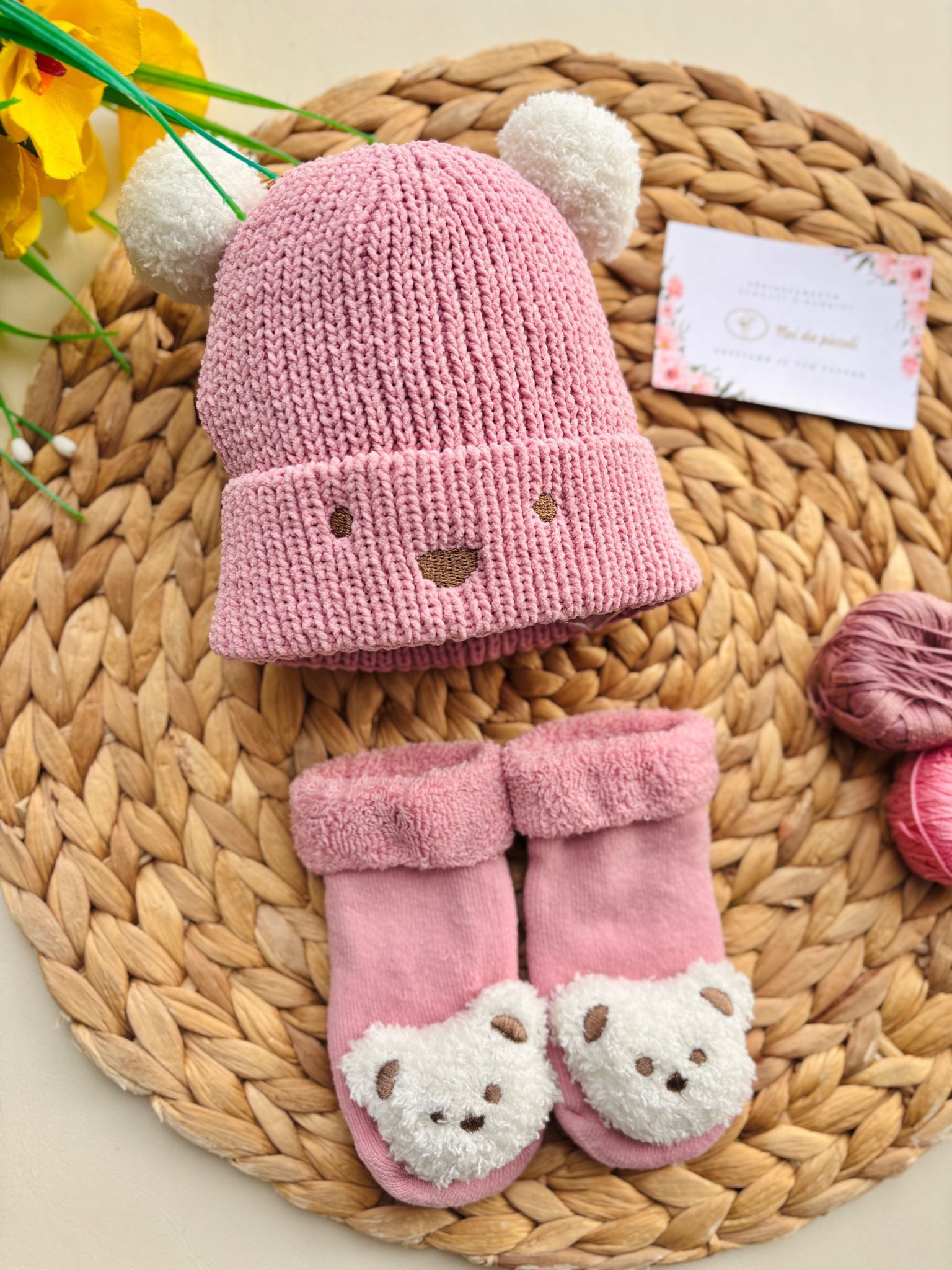 SET 2 PZ IN FILATO CALDO A COSTINE ORSETTO ROSA - Noi da piccoli