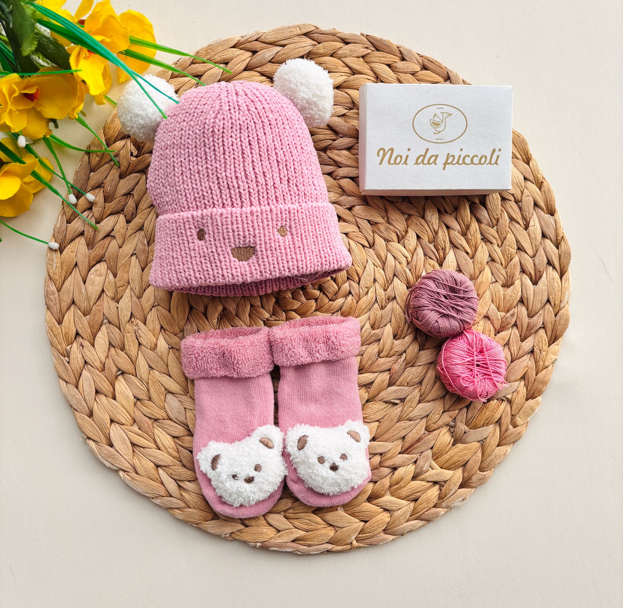 SET 2 PZ IN FILATO CALDO A COSTINE ORSETTO ROSA - Noi da piccoli