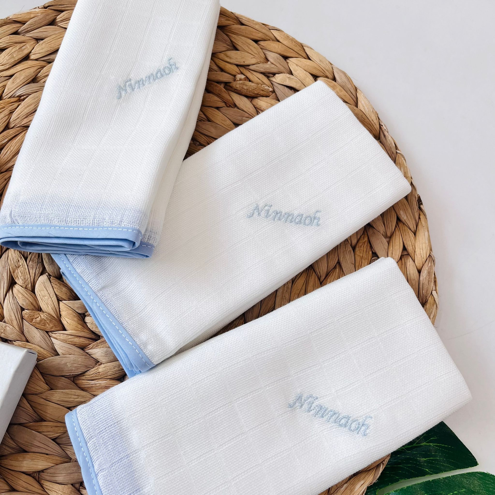 SET 3 MUSSOLE GARZA DI COTONE BIANCO CIELO - Noi da piccoli