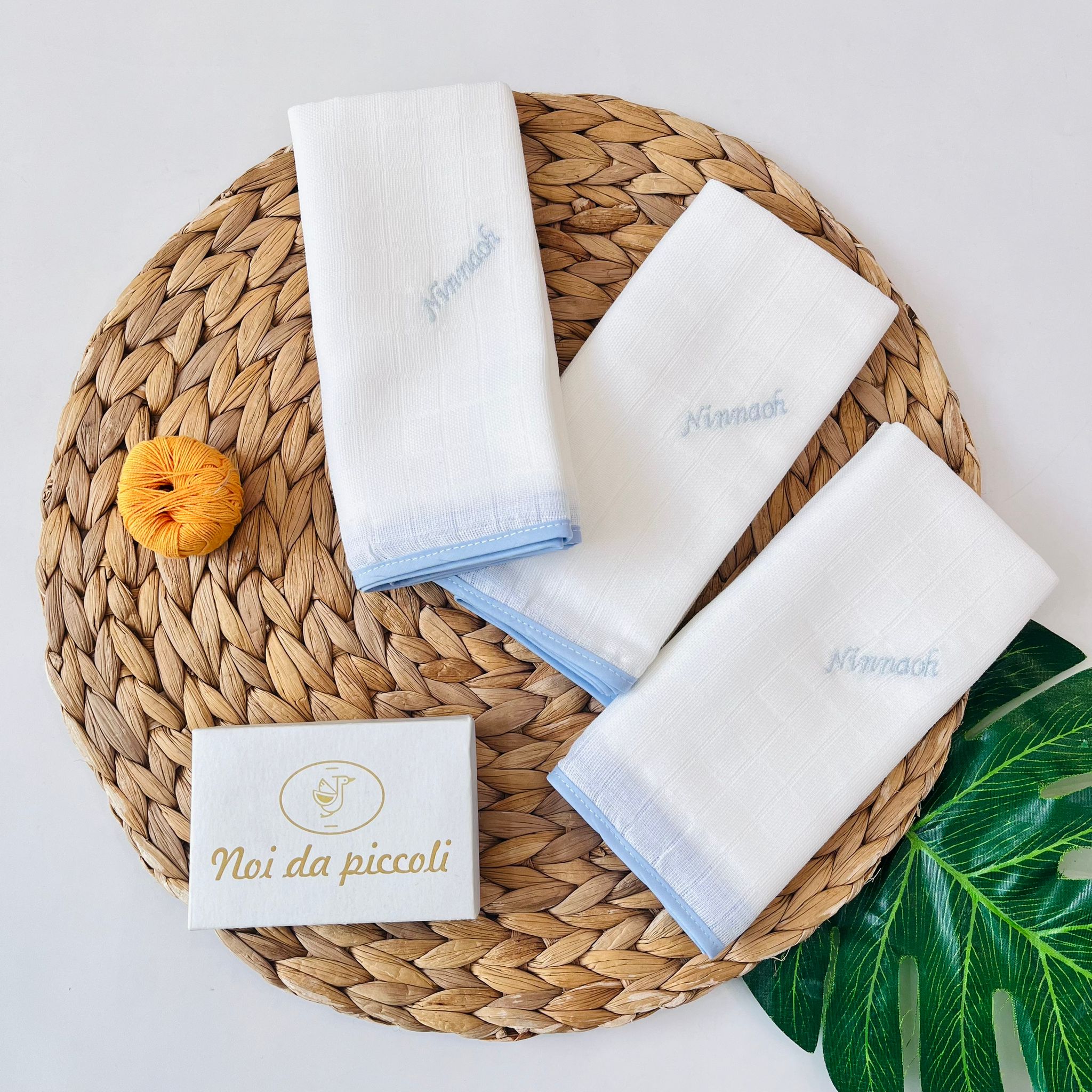 SET 3 MUSSOLE GARZA DI COTONE BIANCO CIELO - Noi da piccoli