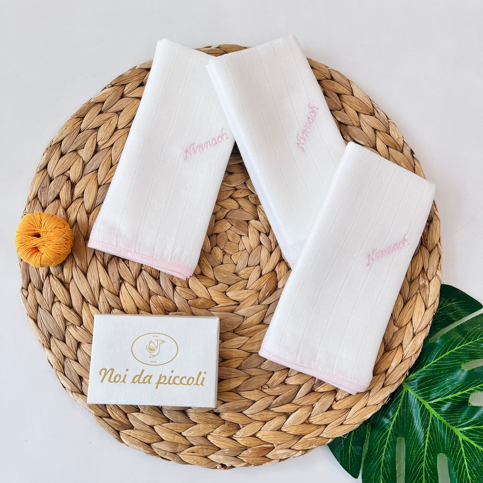 SET 3 MUSSOLE GARZA DI COTONE BIANCO ROSA - Noi da piccoli