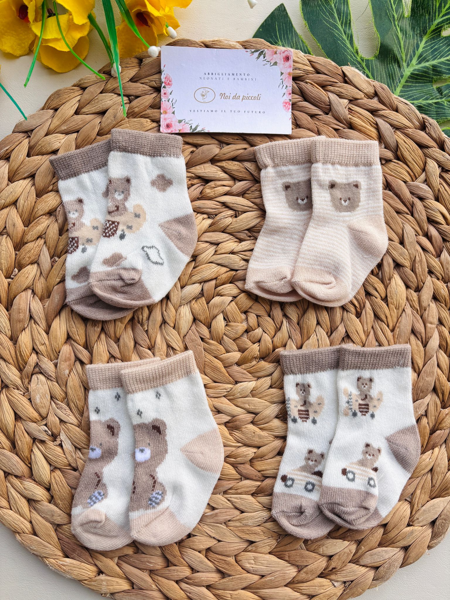 SET 4 PAIA DI CALZINI IN COTONE ORSETTI BEIGE - Noi da piccoli