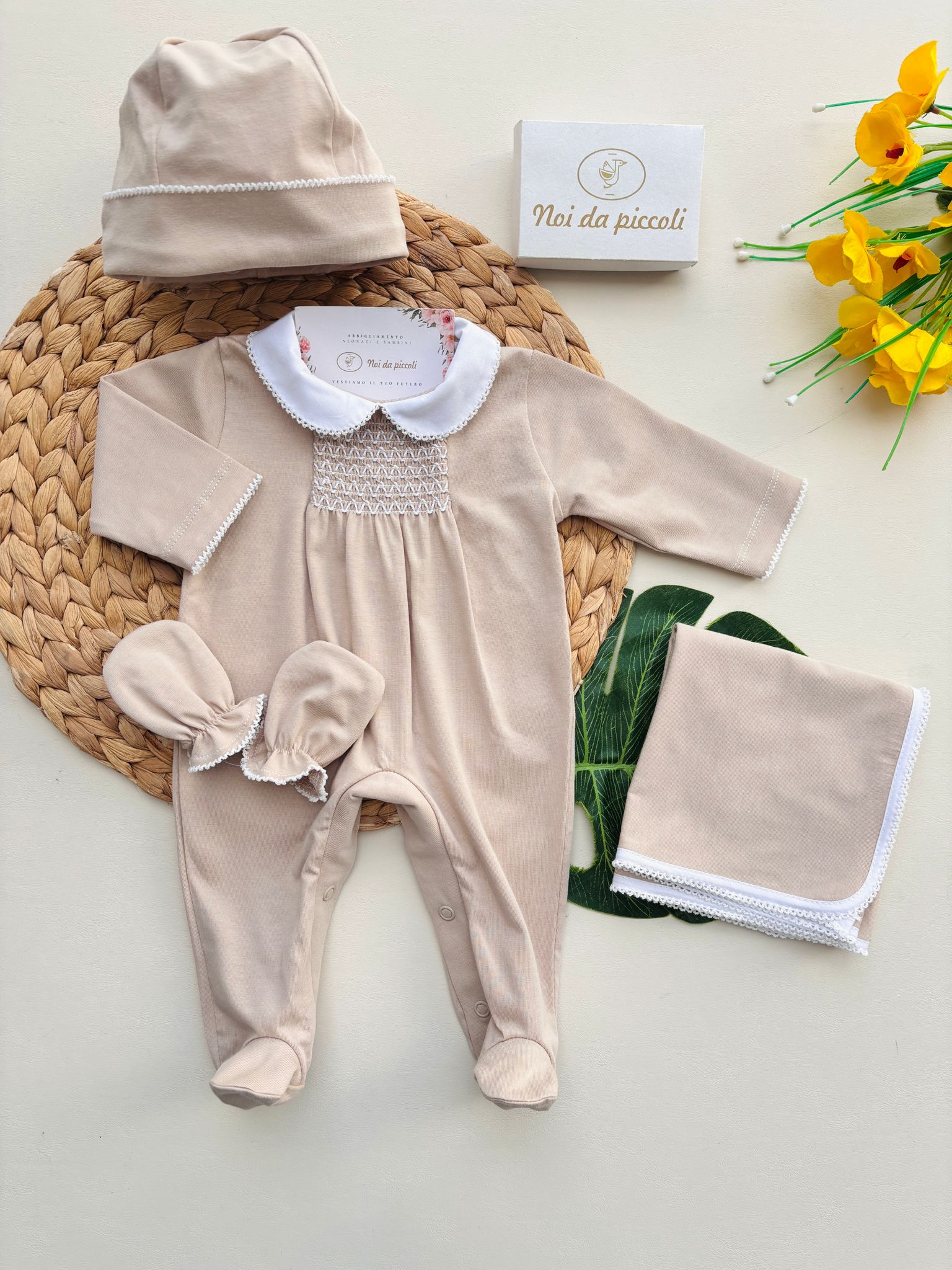 SET 4 PZ IN COTONE BEIGE - Noi da piccoli
