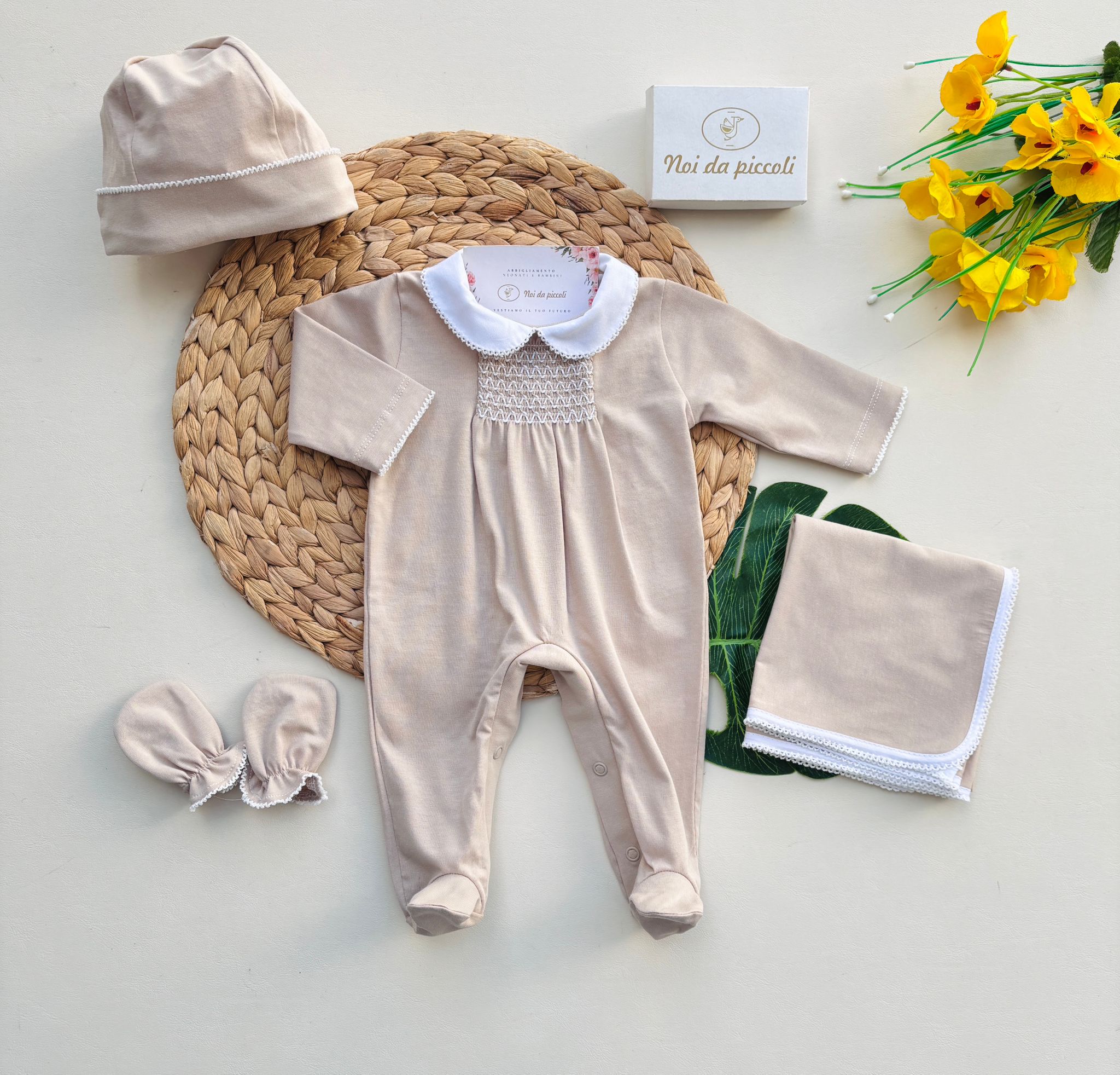 SET 4 PZ IN COTONE BEIGE - Noi da piccoli