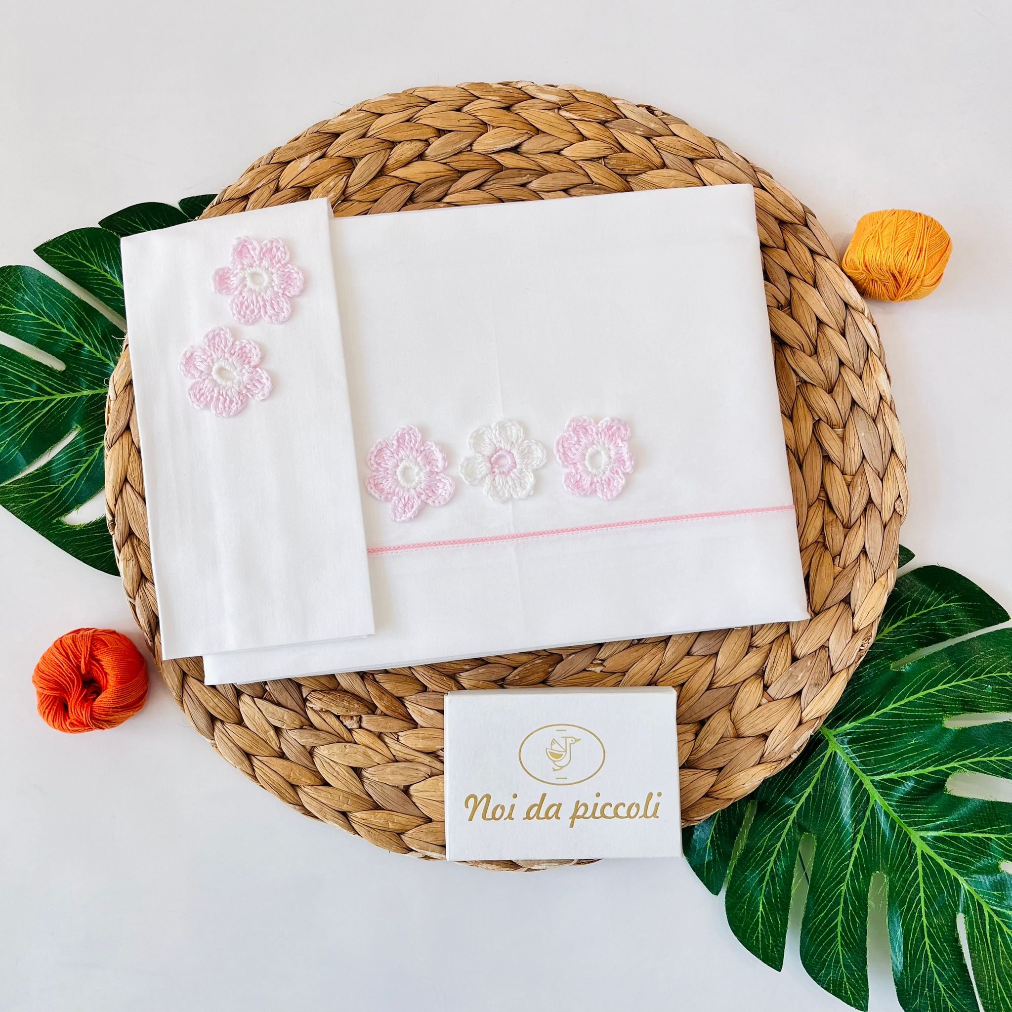 SET LENZUOLA 100 % COTONE BIANCO UNCINETTO - Noi da piccoli