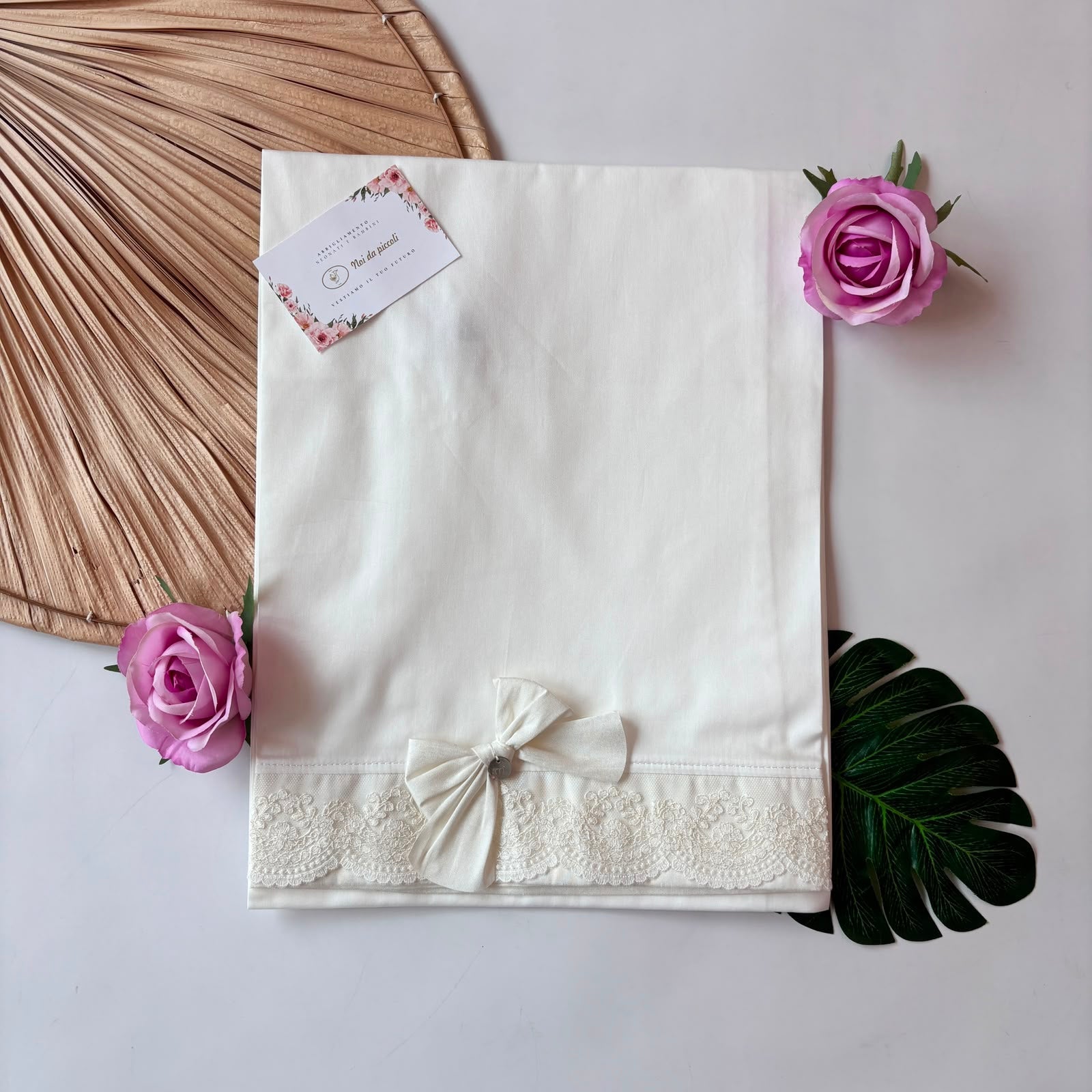 SET LENZUOLA 100 % COTONE PANNA PIZZO REBRODE' - Noi da piccoli