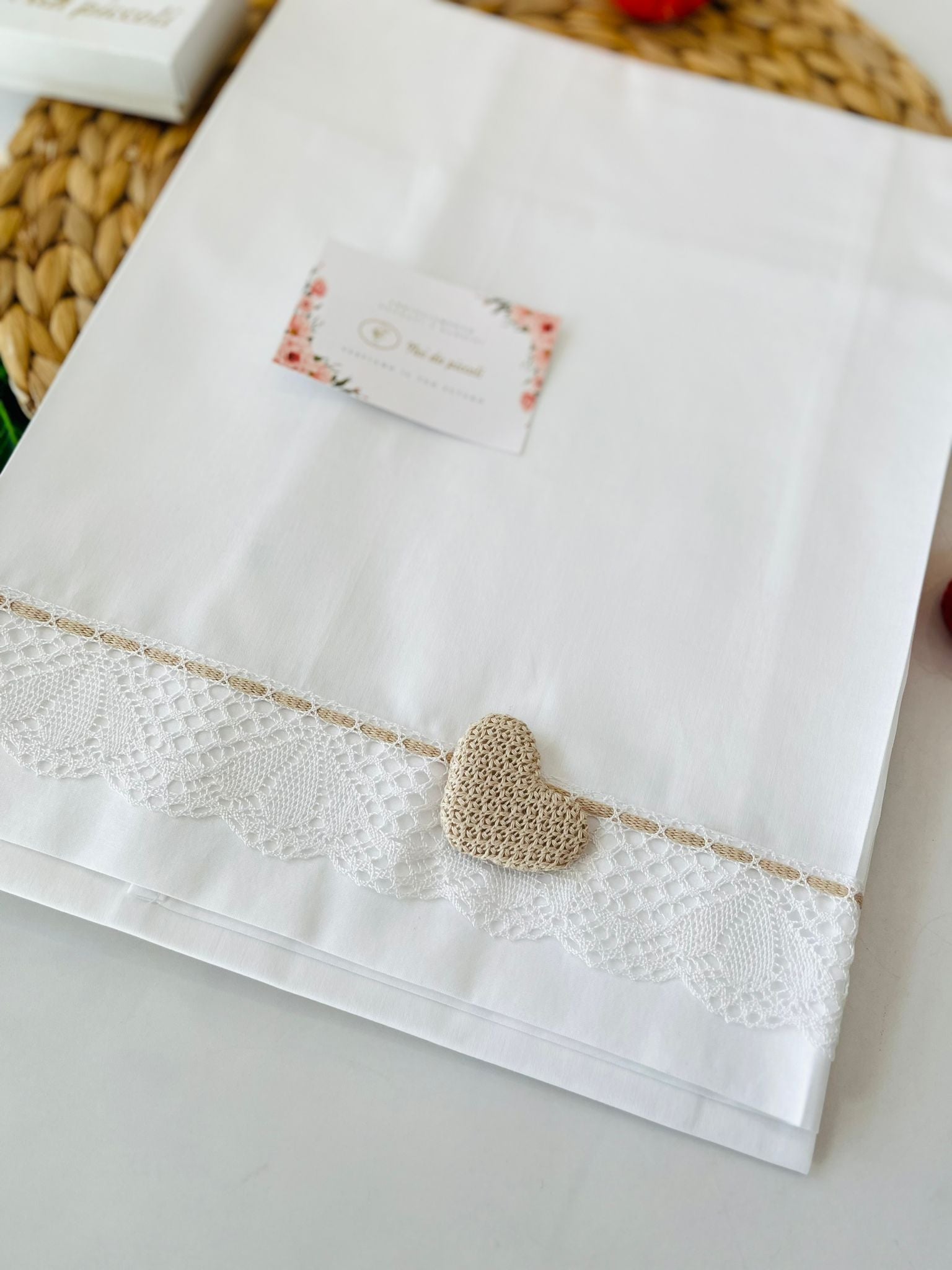 SET LENZUOLA CUORE 100 % COTONE BIANCO SABBIA - Noi da piccoli