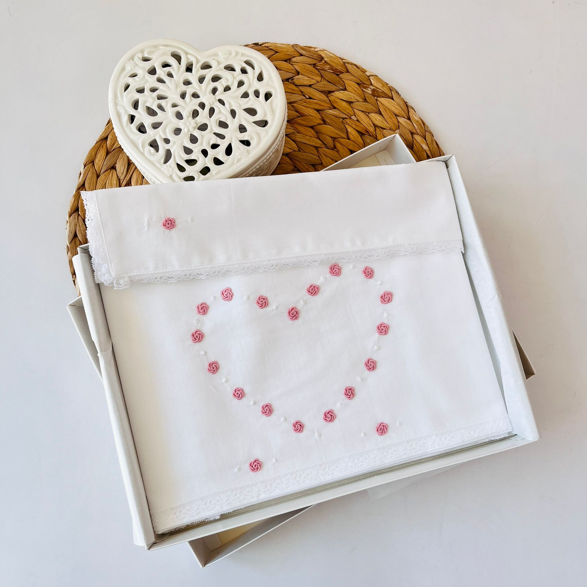 SET LENZUOLA CUORE 100 % COTONE ROSA - Noi da piccoli