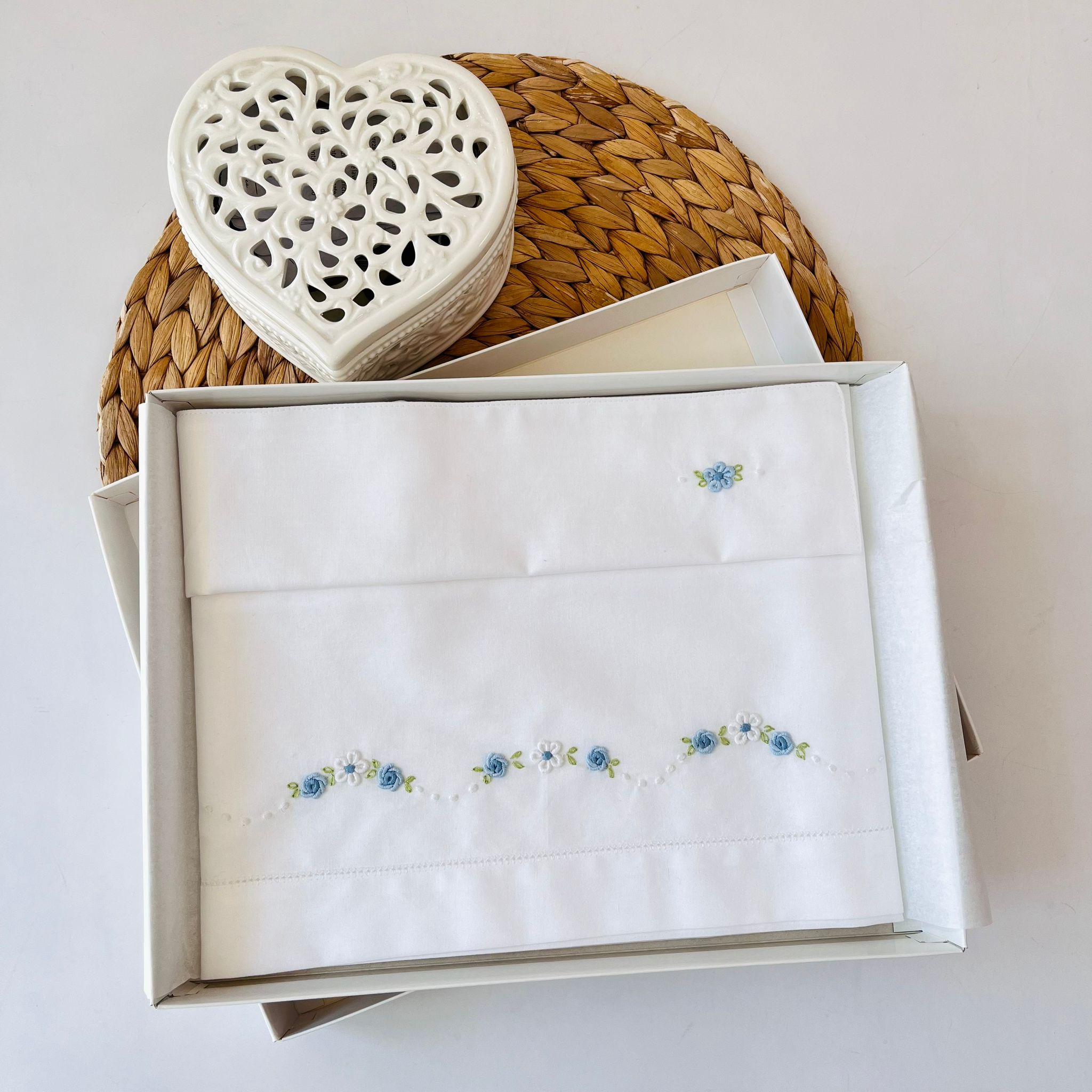 SET LENZUOLA FILO DI FIORI 100 % COTONE CIELO - Noi da piccoli