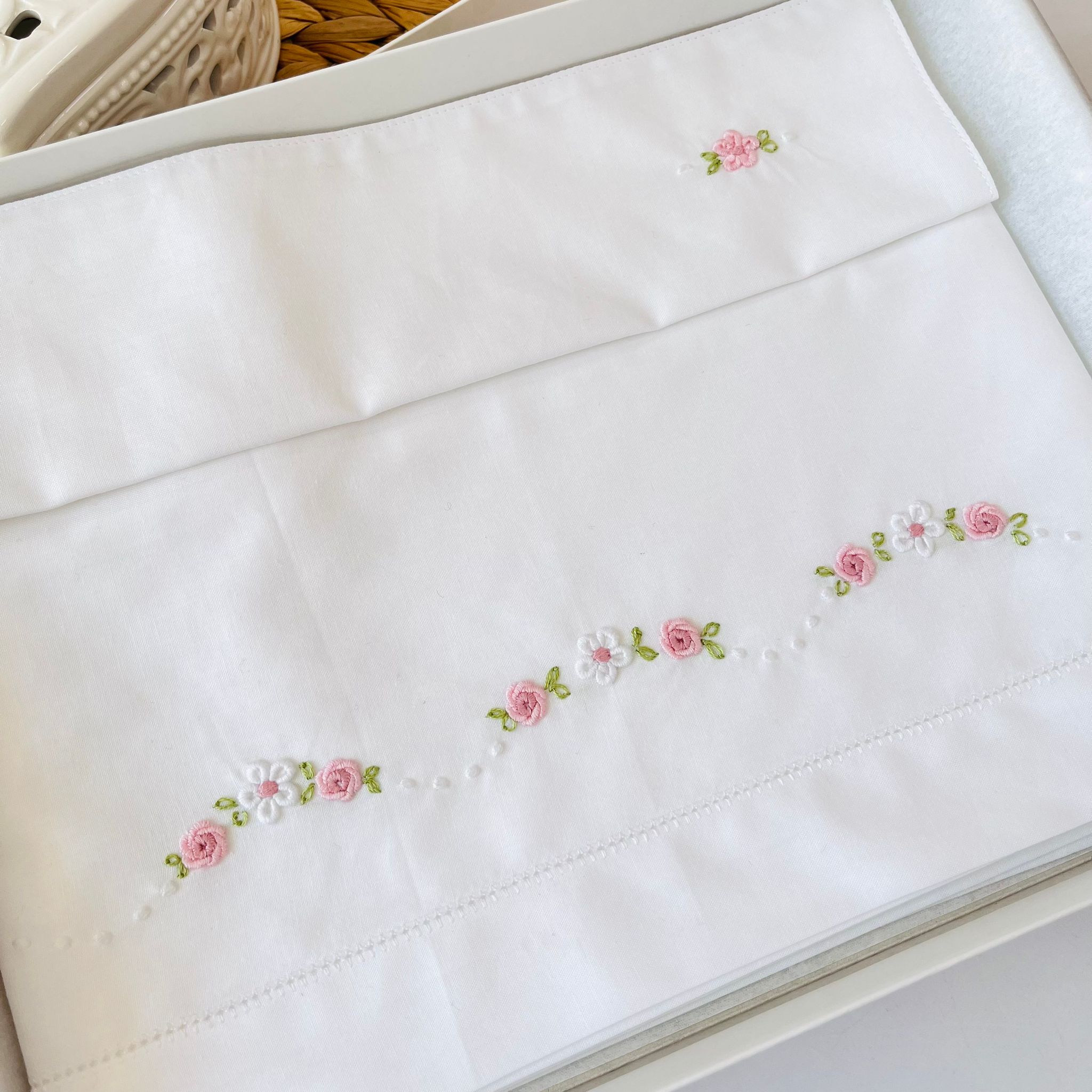 SET LENZUOLA FILO DI FIORI 100 % COTONE ROSA - Noi da piccoli