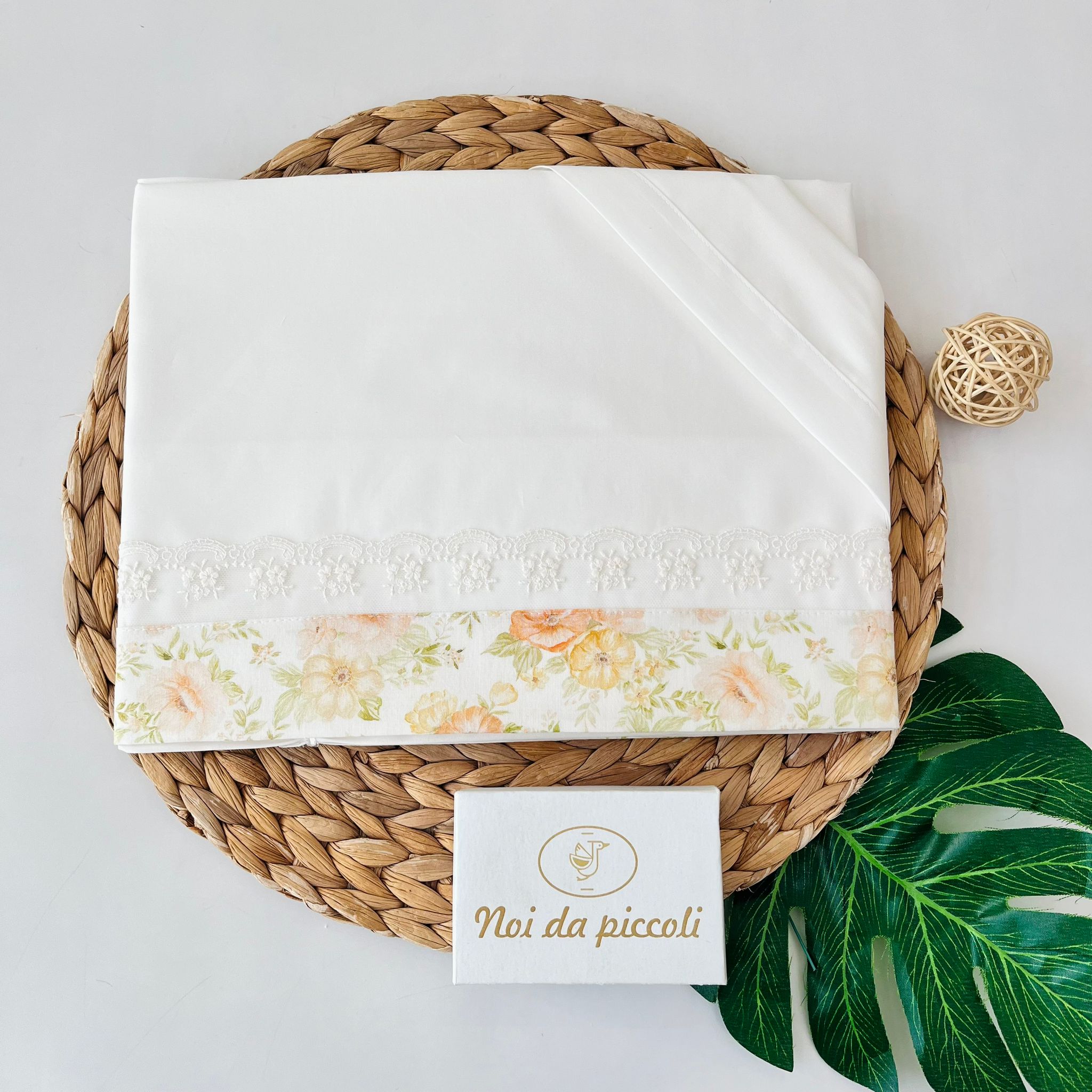 SET LENZUOLA FLOREAL 100 % COTONE BEIGE - Noi da piccoli