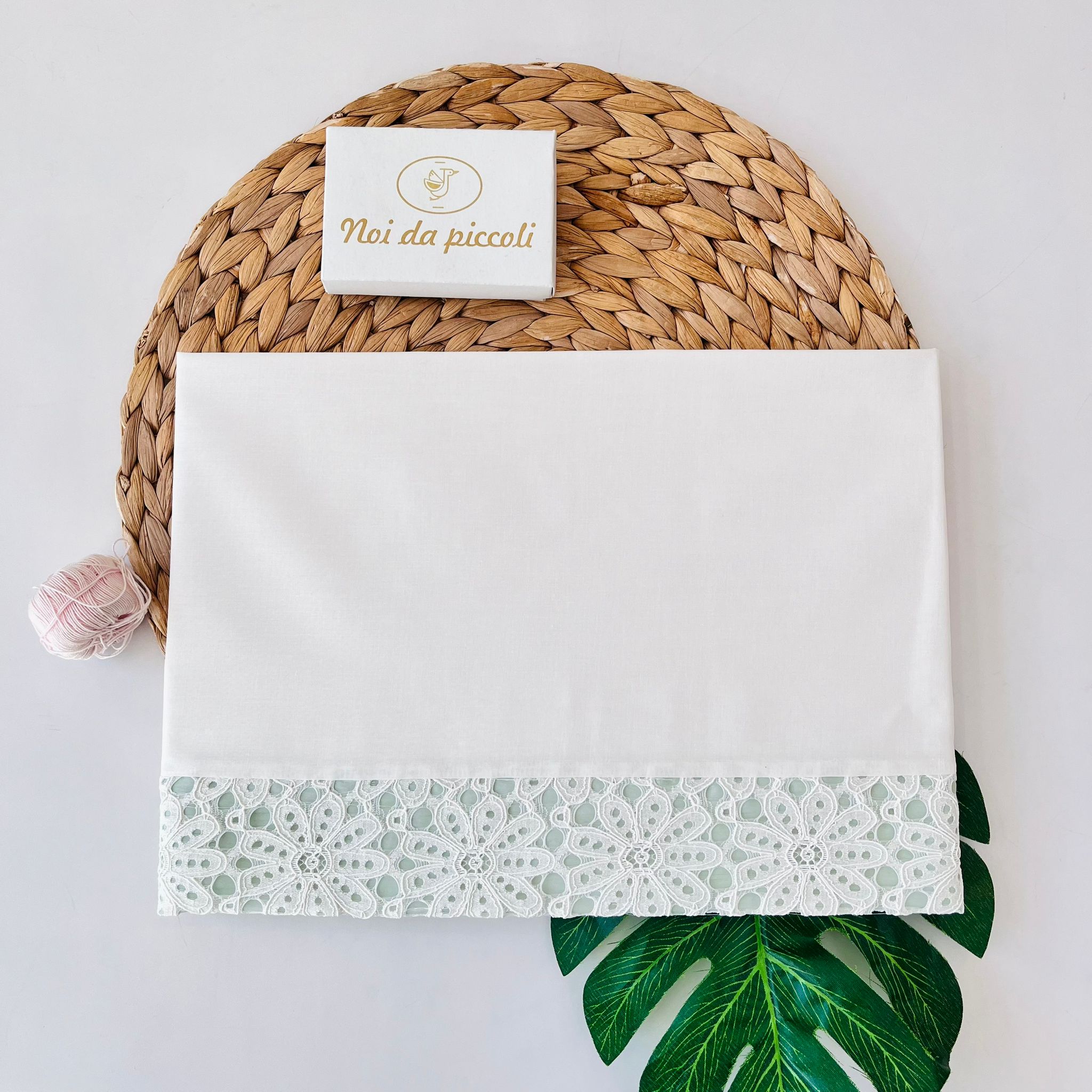 SET LENZUOLA MACRAME' 100 % COTONE BIANCO VERDE - Noi da piccoli