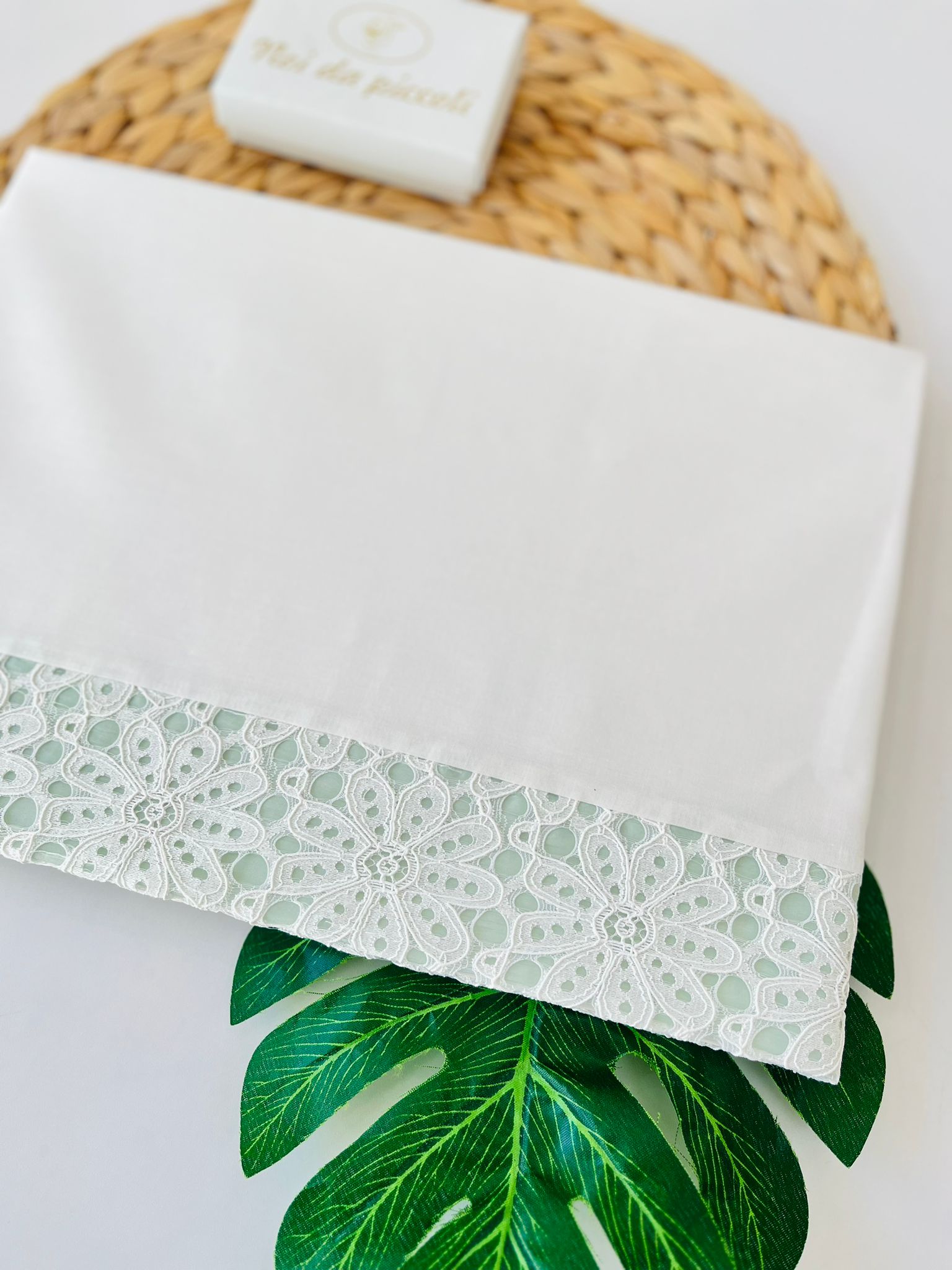 SET LENZUOLA MACRAME' 100 % COTONE BIANCO VERDE - Noi da piccoli