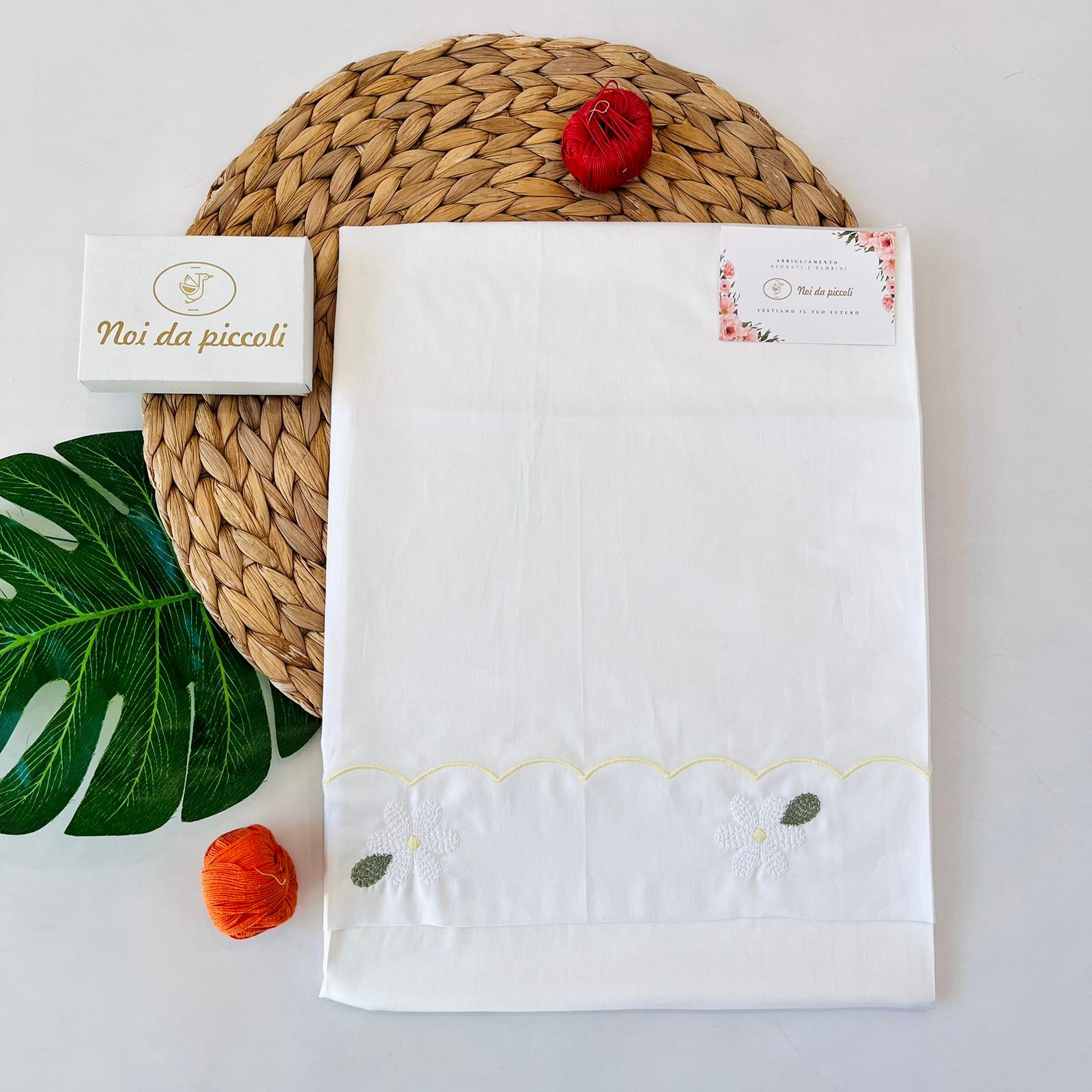 SET LENZUOLA MARGHERITA 100 % COTONE BIANCO GIALLO - Noi da piccoli