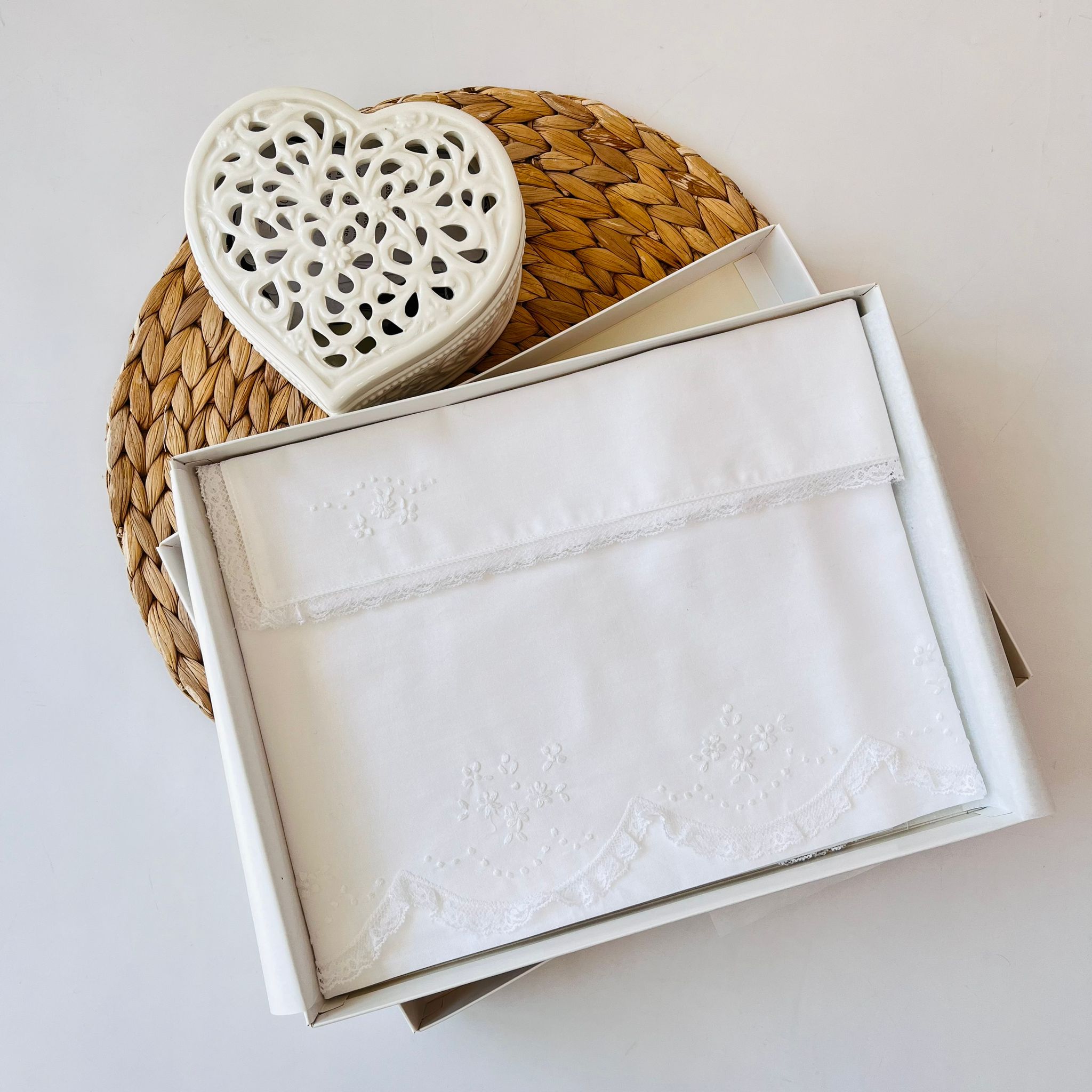 SET LENZUOLA PIZZO FIORI 100 % COTONE BIANCO - Noi da piccoli