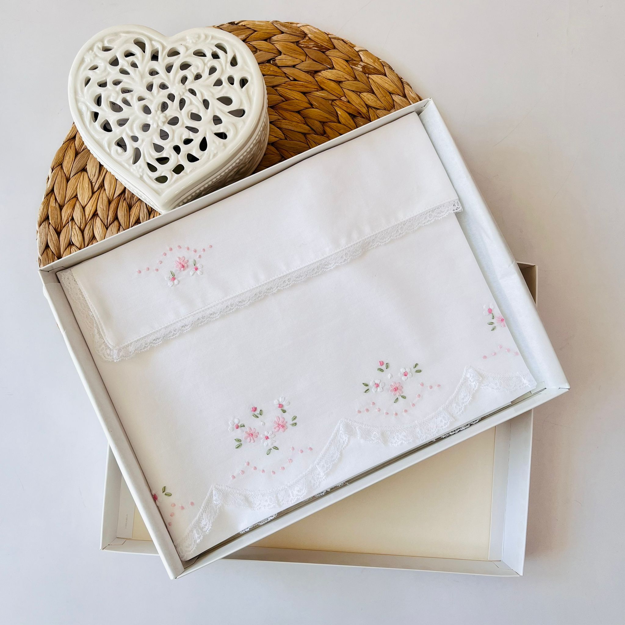 SET LENZUOLA PIZZO FIORI 100 % COTONE ROSA - Noi da piccoli