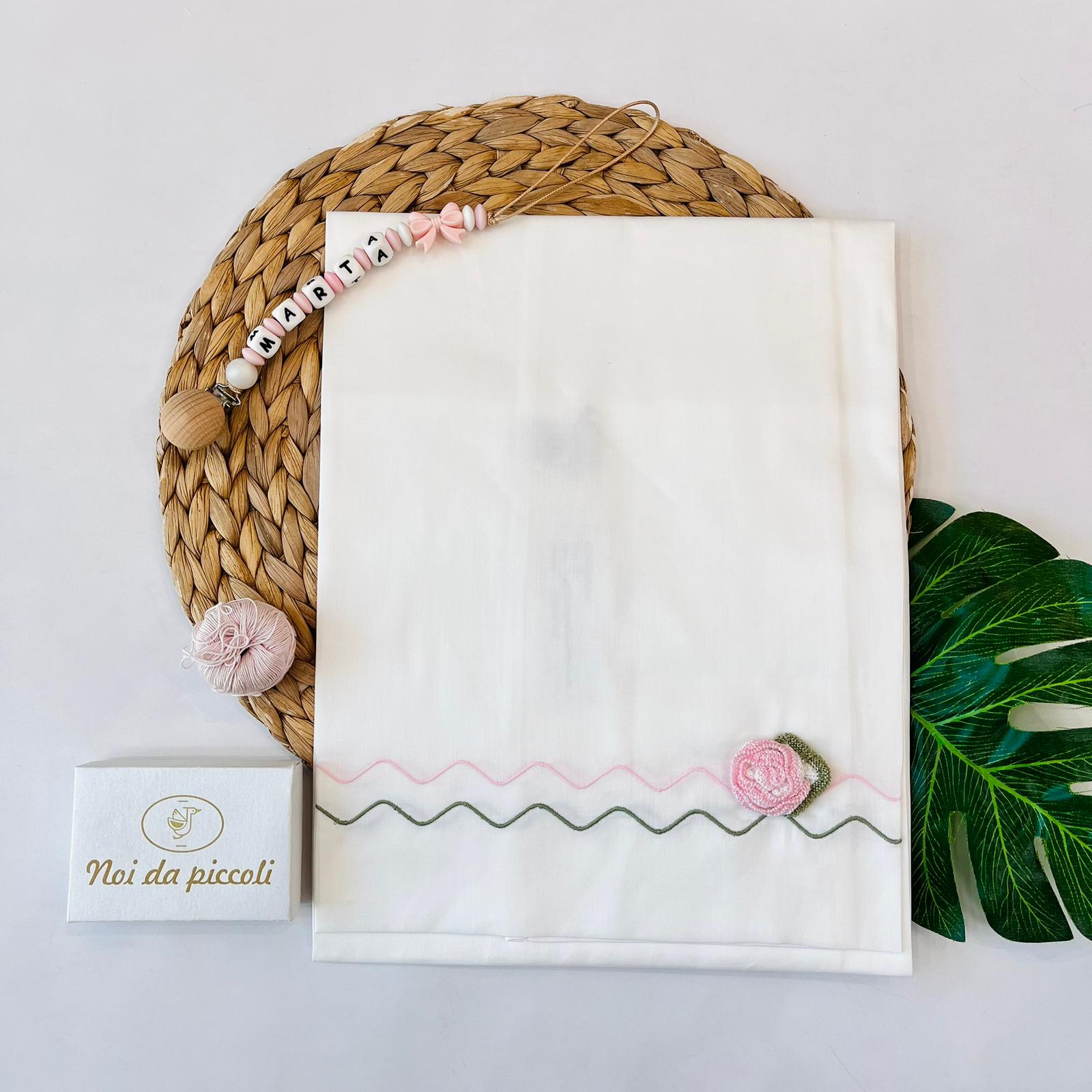 SET LENZUOLA ROSELLINA 100 % COTONE ROSA VERDE - Noi da piccoli