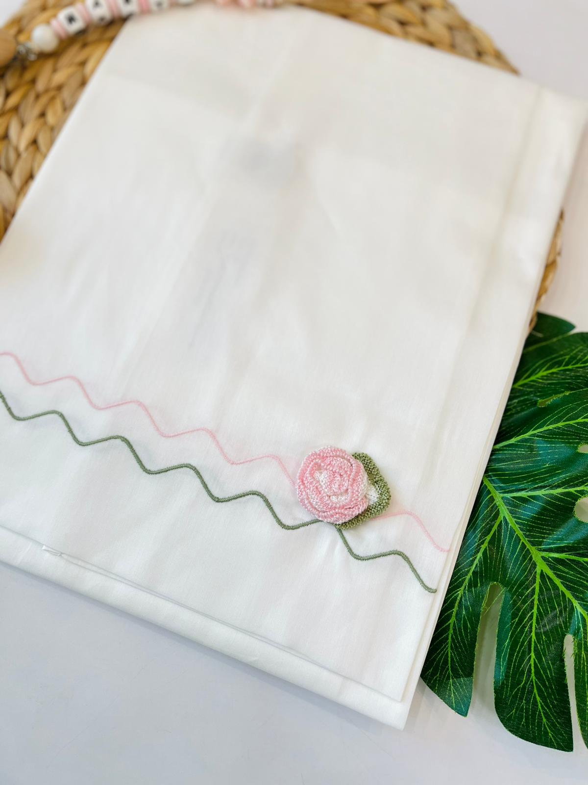 SET LENZUOLA ROSELLINA 100 % COTONE ROSA VERDE - Noi da piccoli