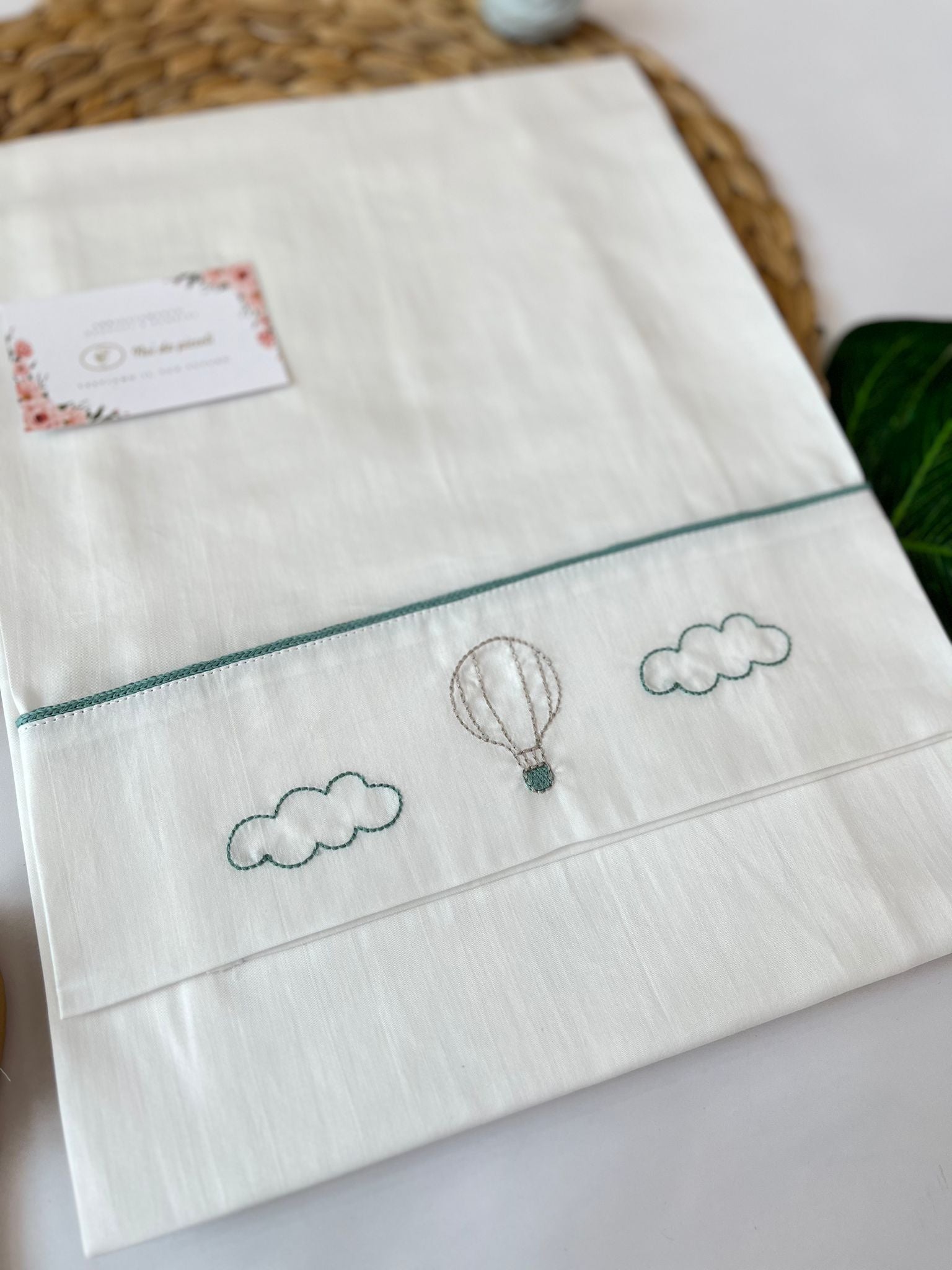 SET LENZUOLINO MONGOLFIERA Cotone VERDE SALVIA - Noi da piccoli