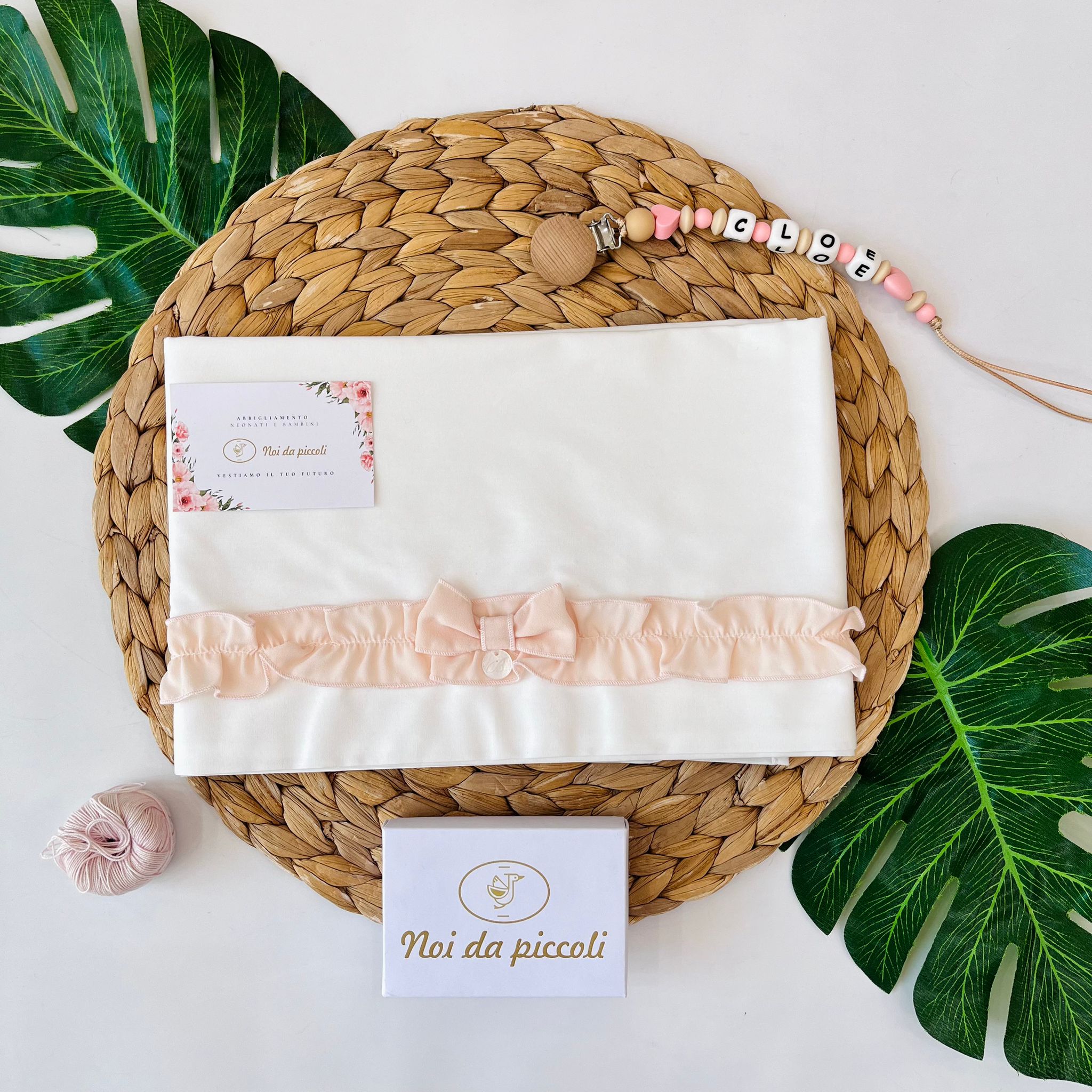 SET LENZUOLO BALZA ORGANZA 100 % COTONE PANNA E PESCA - Noi da piccoli