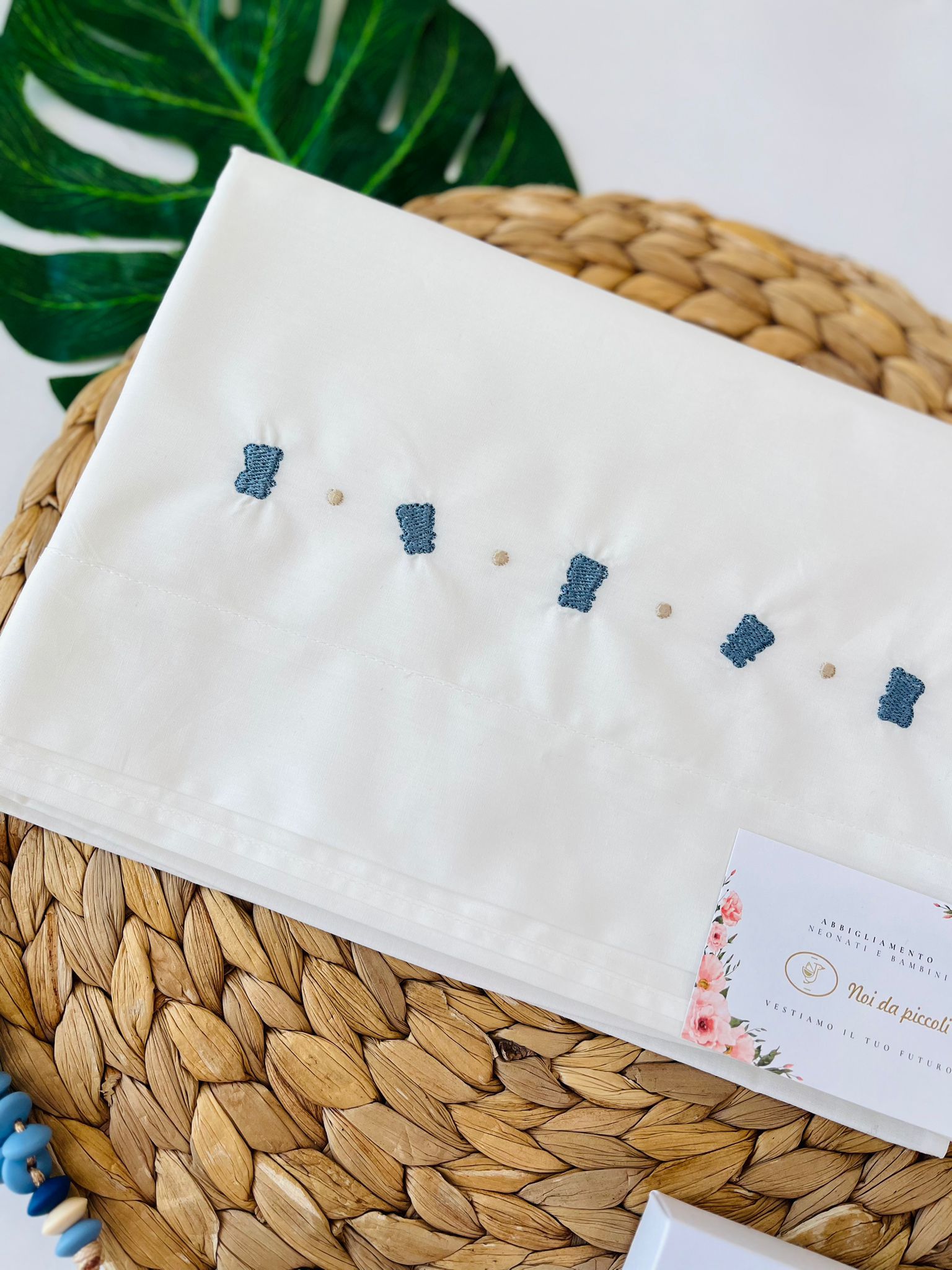 SET LENZUOLO ORSETTI SAGOMATI Cotone PANNA E AVION - Noi da piccoli