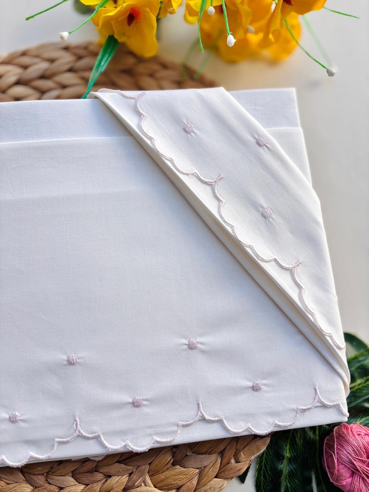 SET LENZUOLO POIS E SMERLO ONDULATO 100 % COTONE BIANCO E ROSA - Noi da piccoli