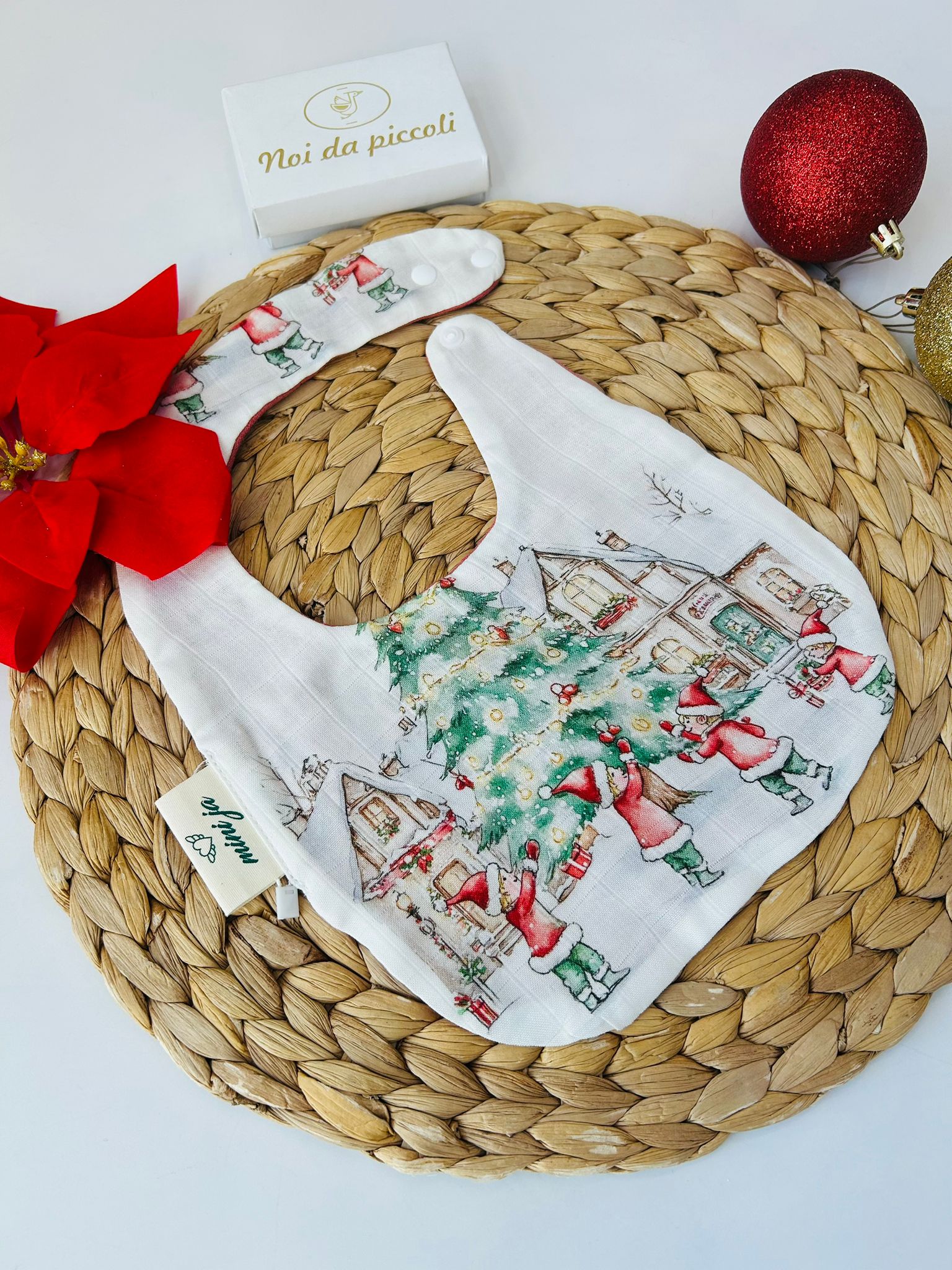 SET MUSSOLA E BAVETTA NATALE BIANCO - Noi da piccoli