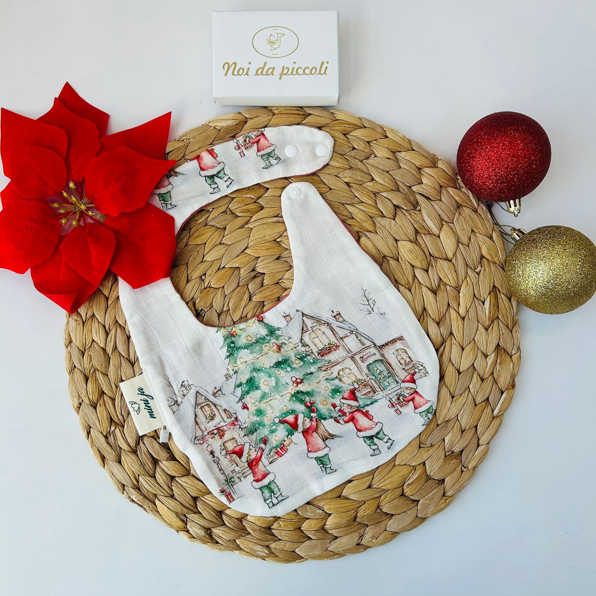 SET MUSSOLA E BAVETTA NATALE BIANCO - Noi da piccoli