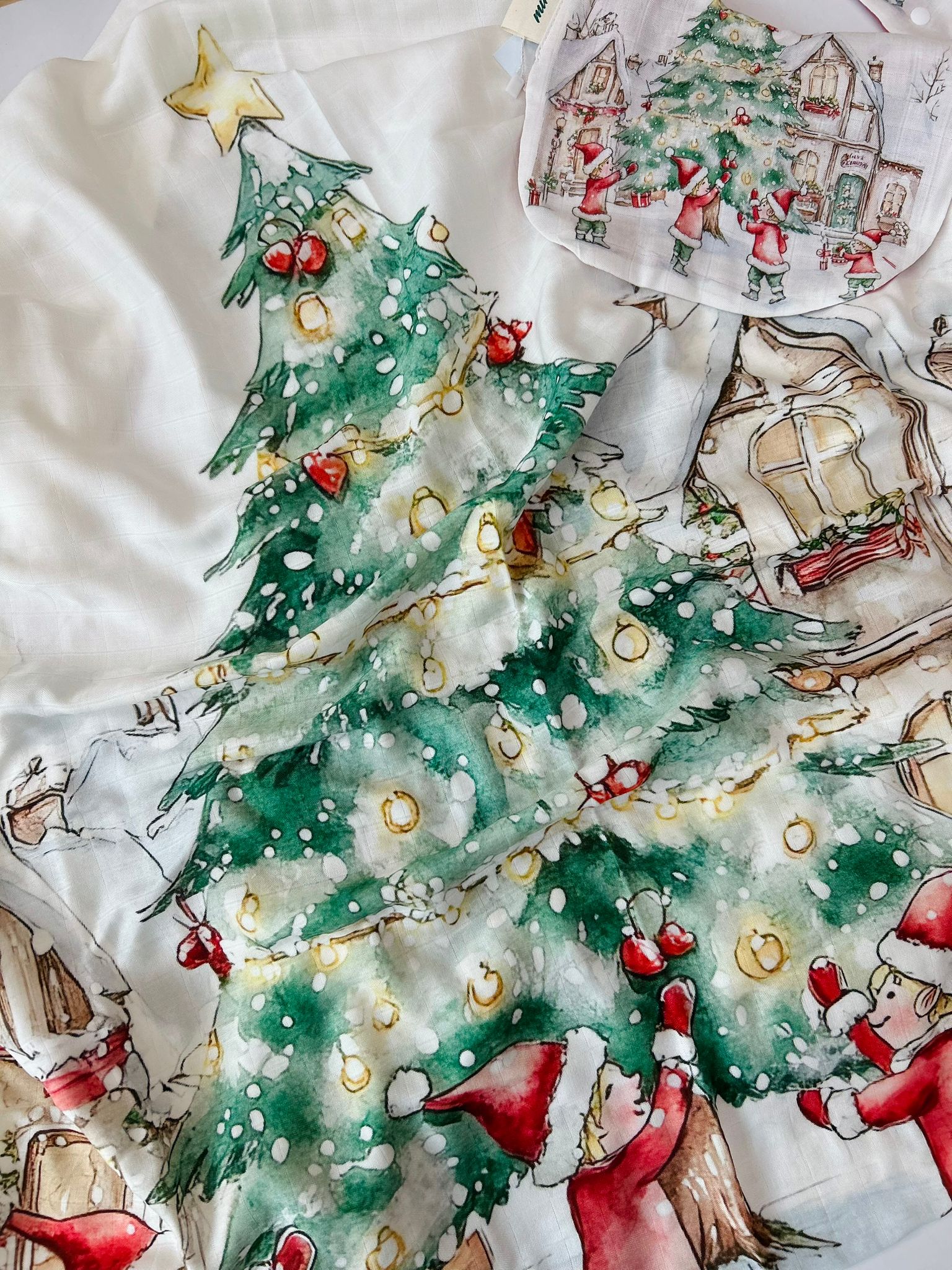 SET MUSSOLA E BAVETTA NATALE BIANCO - Noi da piccoli