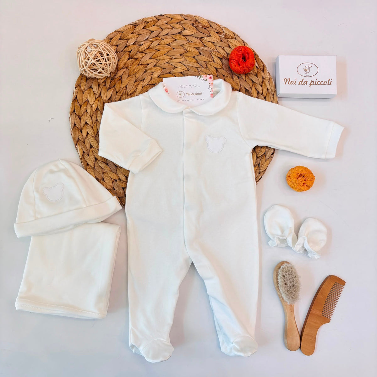SET NASCITA IN CALDO COTONE CANDIDO ORSETTO PANNA - Noi da piccoli