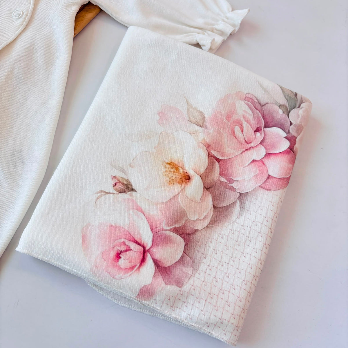 SET NASCITA in cotone caldo con peonia PANNA ROSA - Noi da piccoli