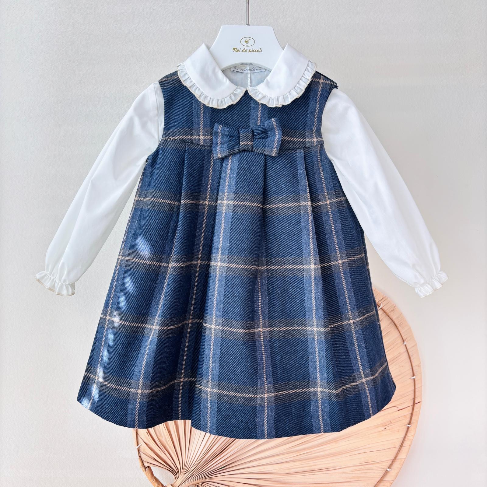 VESTITO IN COTONE CALDO BLU  CON FIOCCO