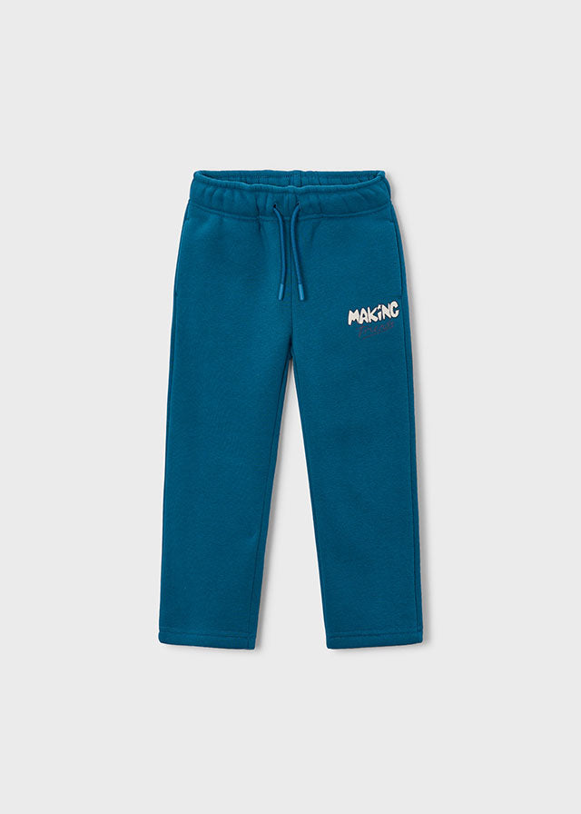 PANTALONE IN COTONE CALDO VERDE ACQUA CON SCRITTA