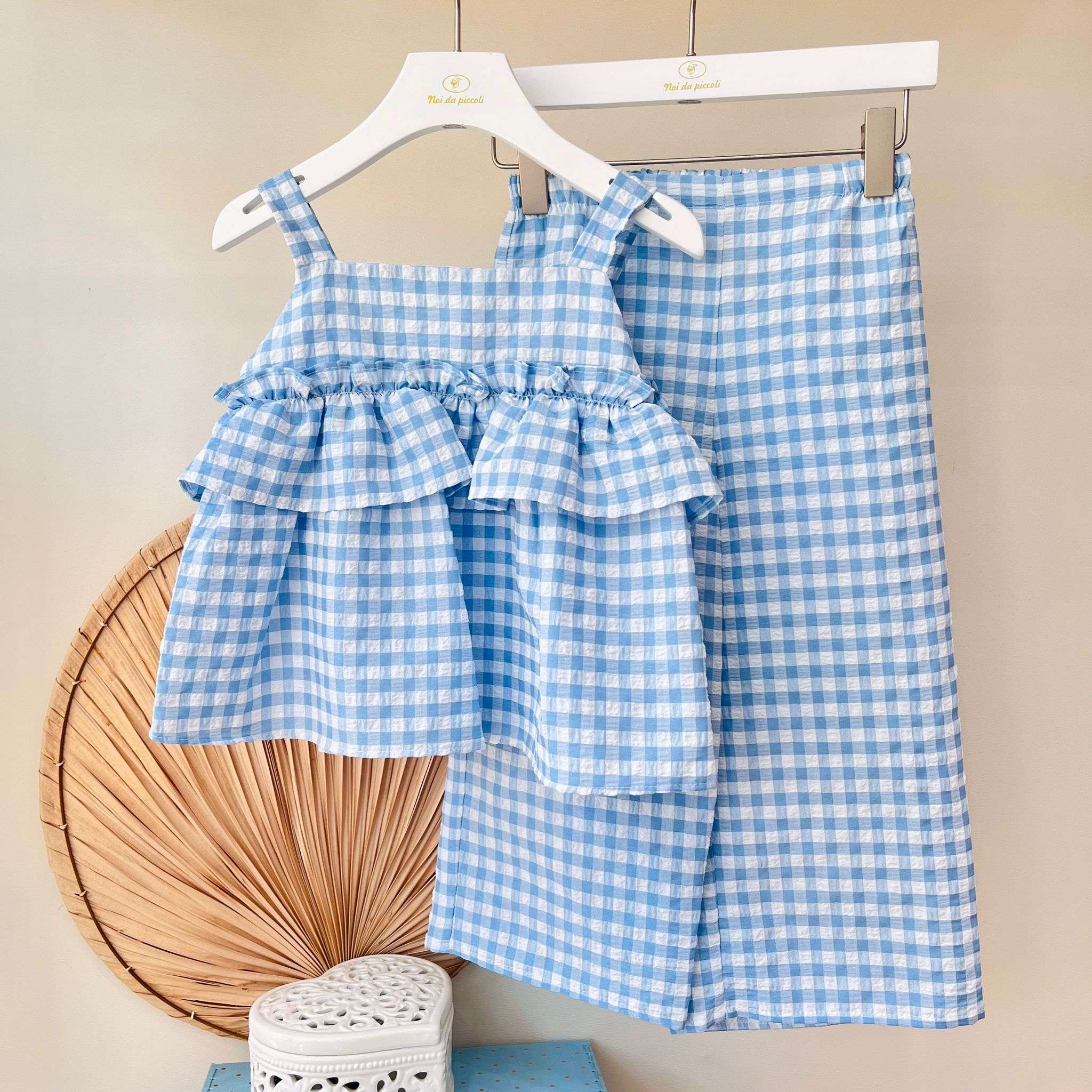 TOP CON PANTALONE CATANZARO 100 % COTONE CIELO - Noi da piccoli