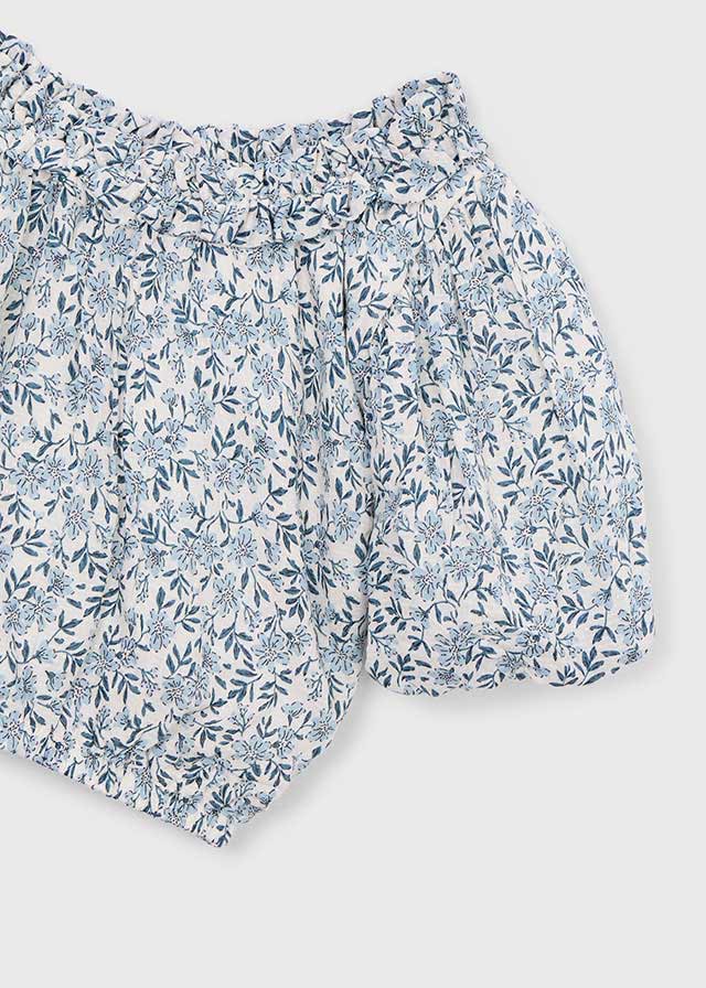 TOP CORTO IN COTONE CON FIORELLINI CIELO - Noi da piccoli